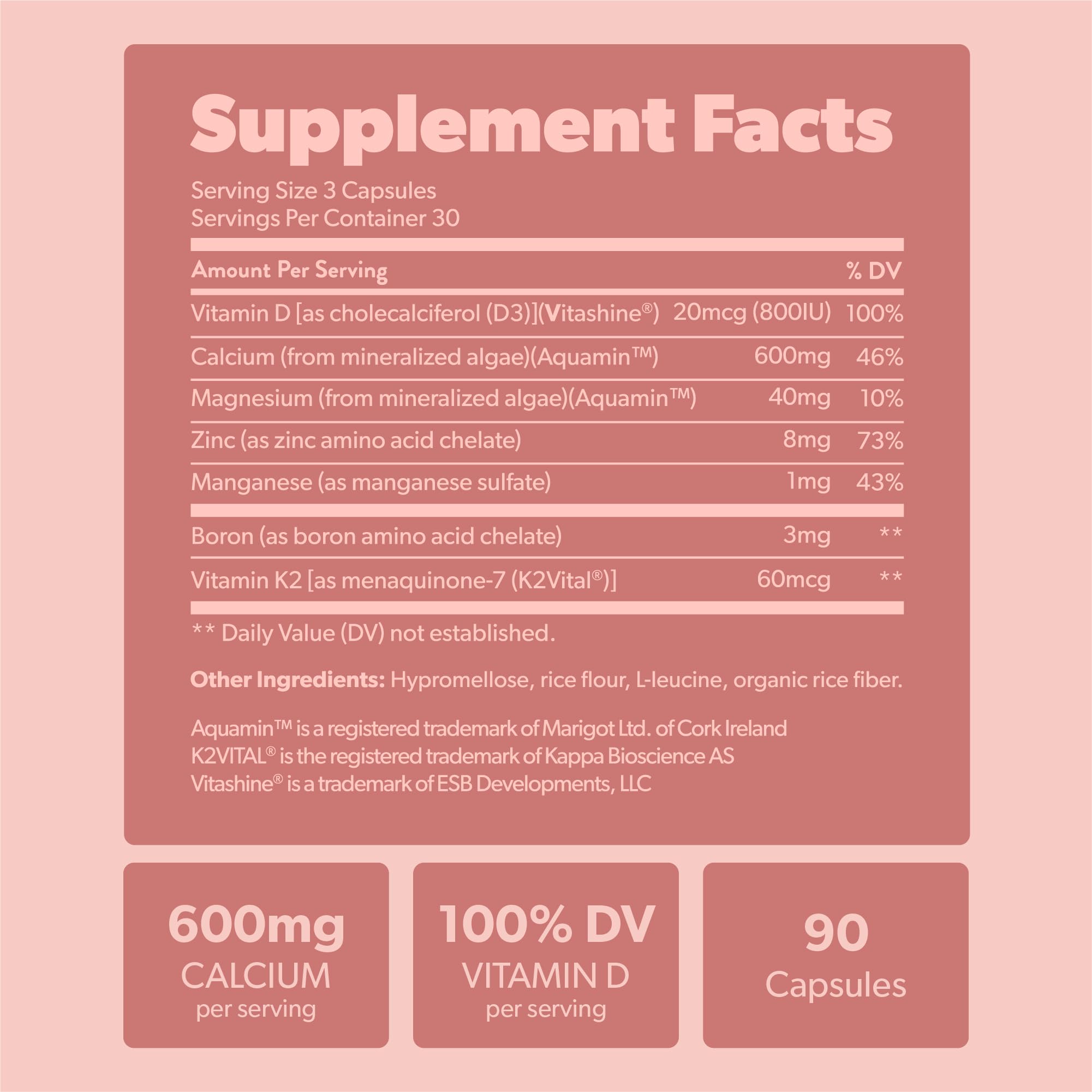 sapling Calcium Supplement - Whole Food with Vitamin K2 & D3, Magnesium, Zinc, Boron, Mineral Complex. Sourced Sustainably from Red Algae. for Bone Strength and Support. Non-GMO & Vegan 90 Capsules.
