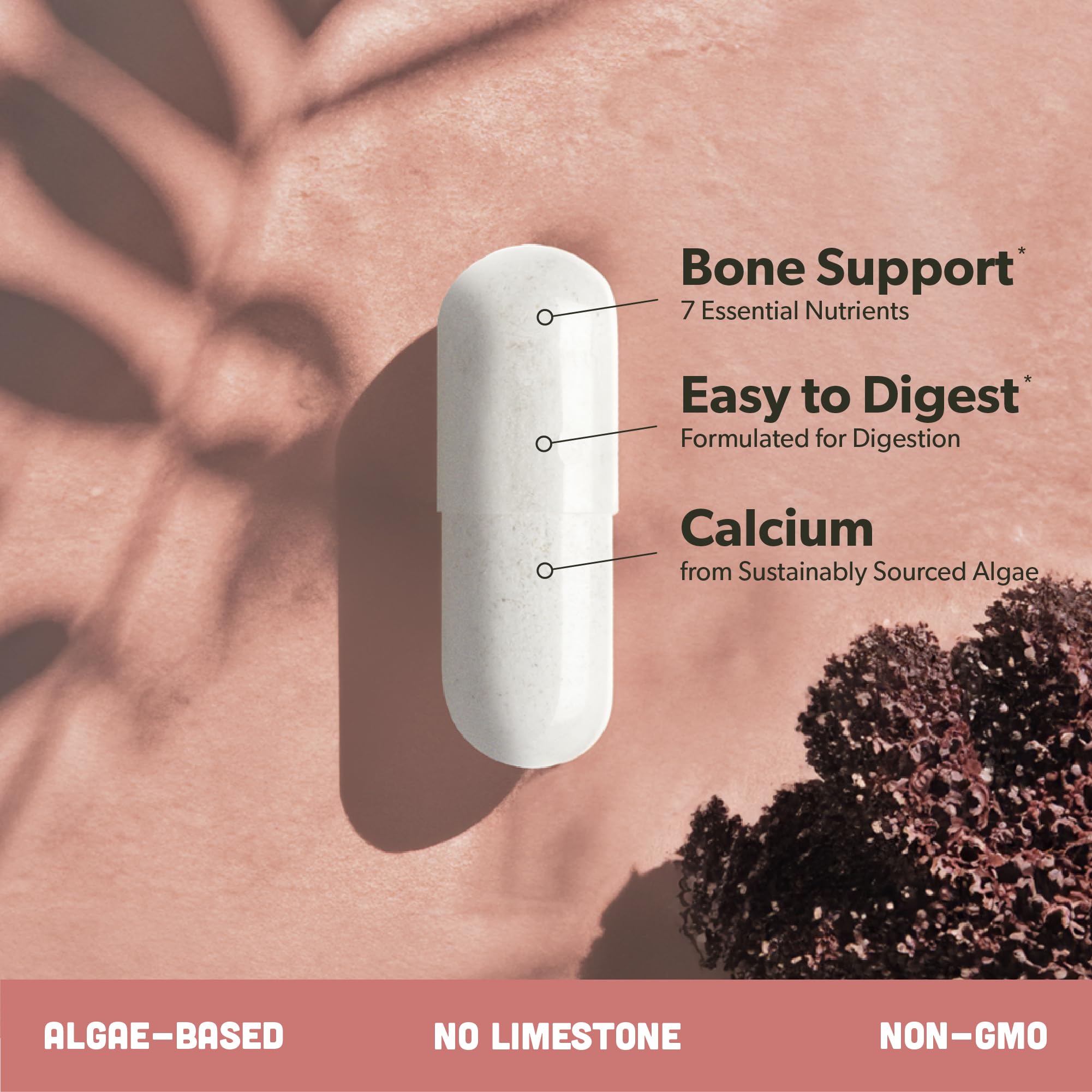 sapling Calcium Supplement - Whole Food with Vitamin K2 & D3, Magnesium, Zinc, Boron, Mineral Complex. Sourced Sustainably from Red Algae. for Bone Strength and Support. Non-GMO & Vegan 90 Capsules.