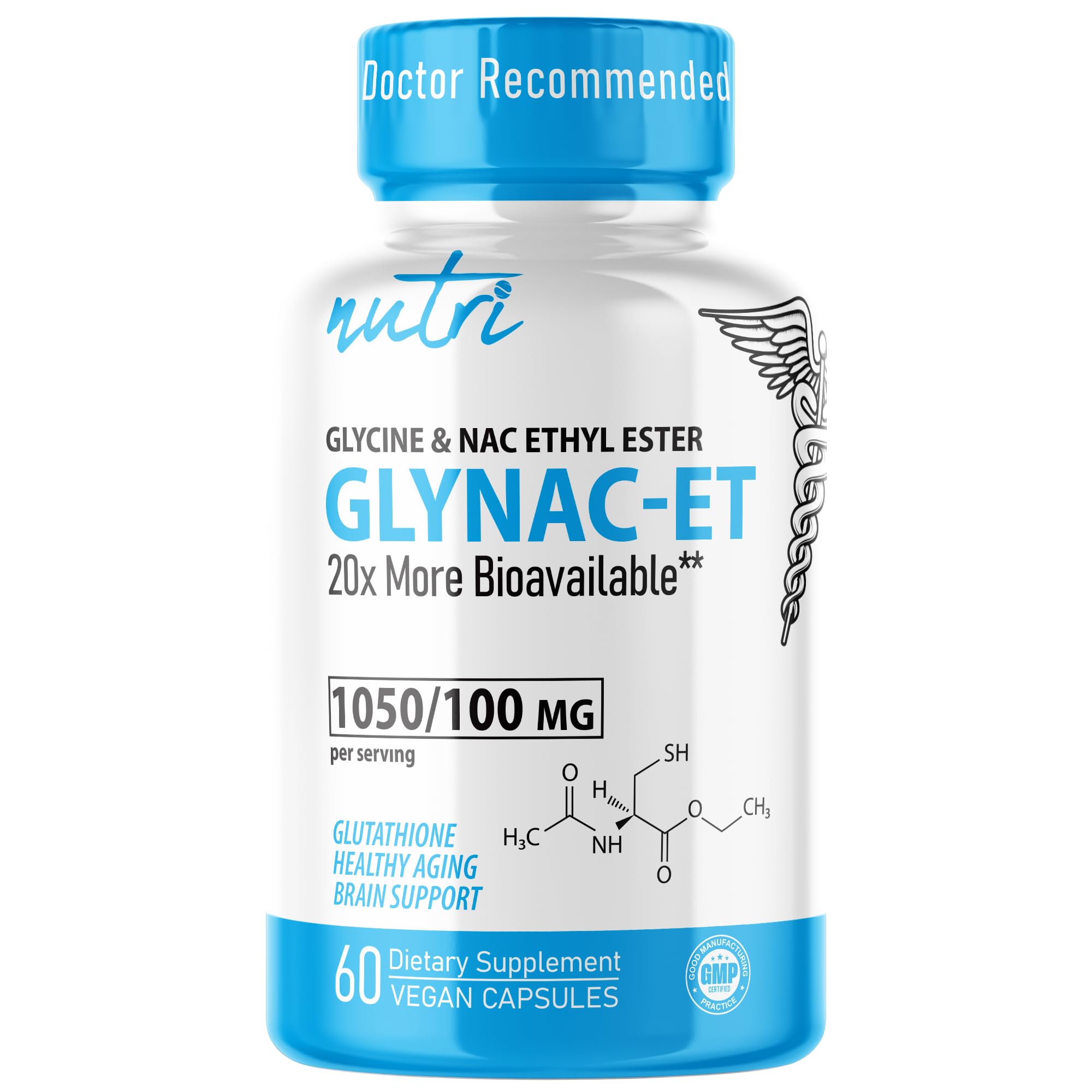 GlyNAC-ET NAC Supplement N-Acetyl Cysteine Ethyl Ester - 20x More Bioavailable Than GlyNAC - Glycine & N-acetylcysteine Ethyl Ester Anti Aging Supplement, Boost Glutathione (60 Capsules)