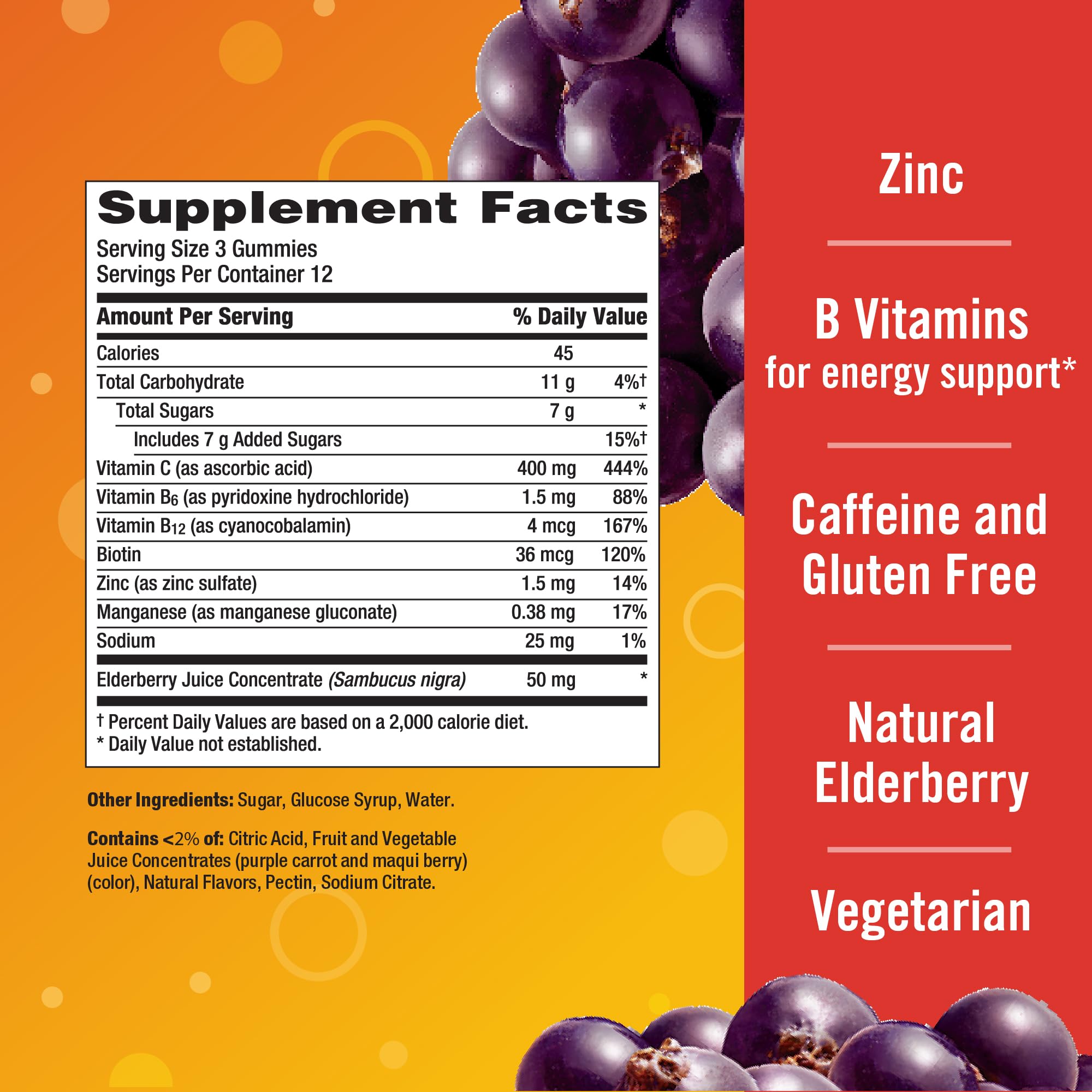 Emergen-C Elderberry Gummies, Elderberry Immune Support Natural Flavors with High Potency Vitamin C, Back to School Essentials - 36 Count