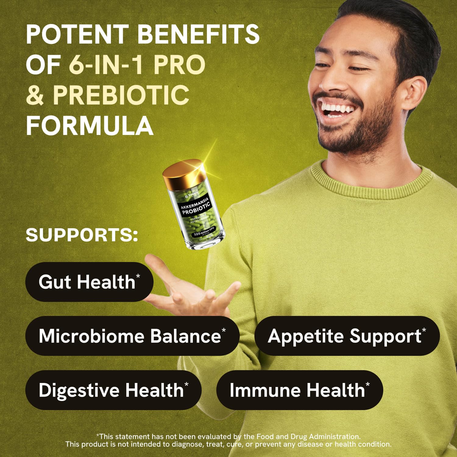 Akkermansia Muciniphila Probiotics 320 Billion CFU| Probiotic and Prebiotic | Akkermansia Probiotics for gut health | Inulin Prebiotic Fiber Capsules Astaxanthin & Berberine & Chromium | 120 capsules