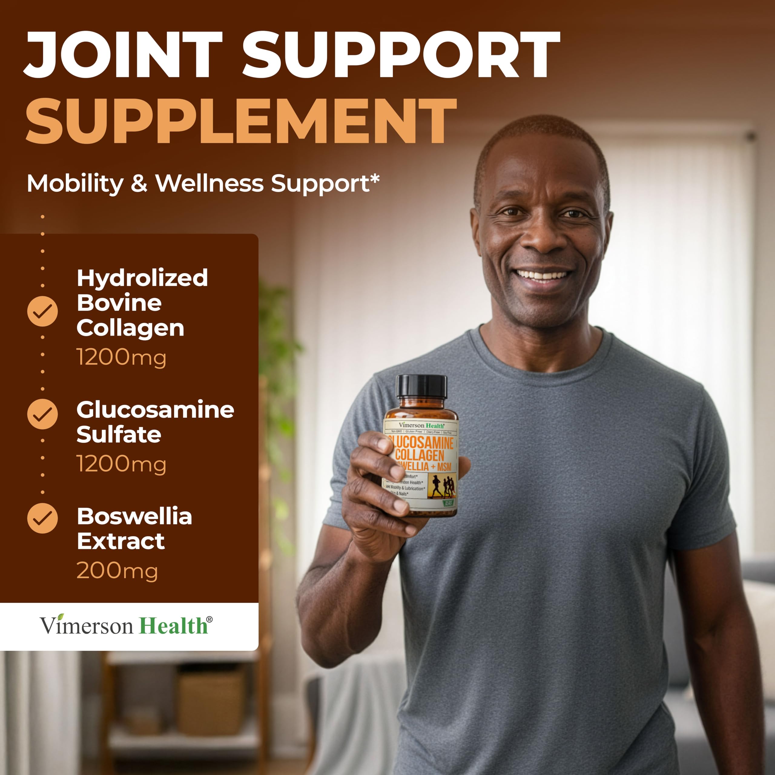 Glucosamine Chondroitin MSM with Hydrolyzed Collagen Peptides - Joint Support Supplement with Quercetin, Bromelain & Boswellia Extract - Collagen pills for Hair Skin Nails - FSA Eligible 120 Caps