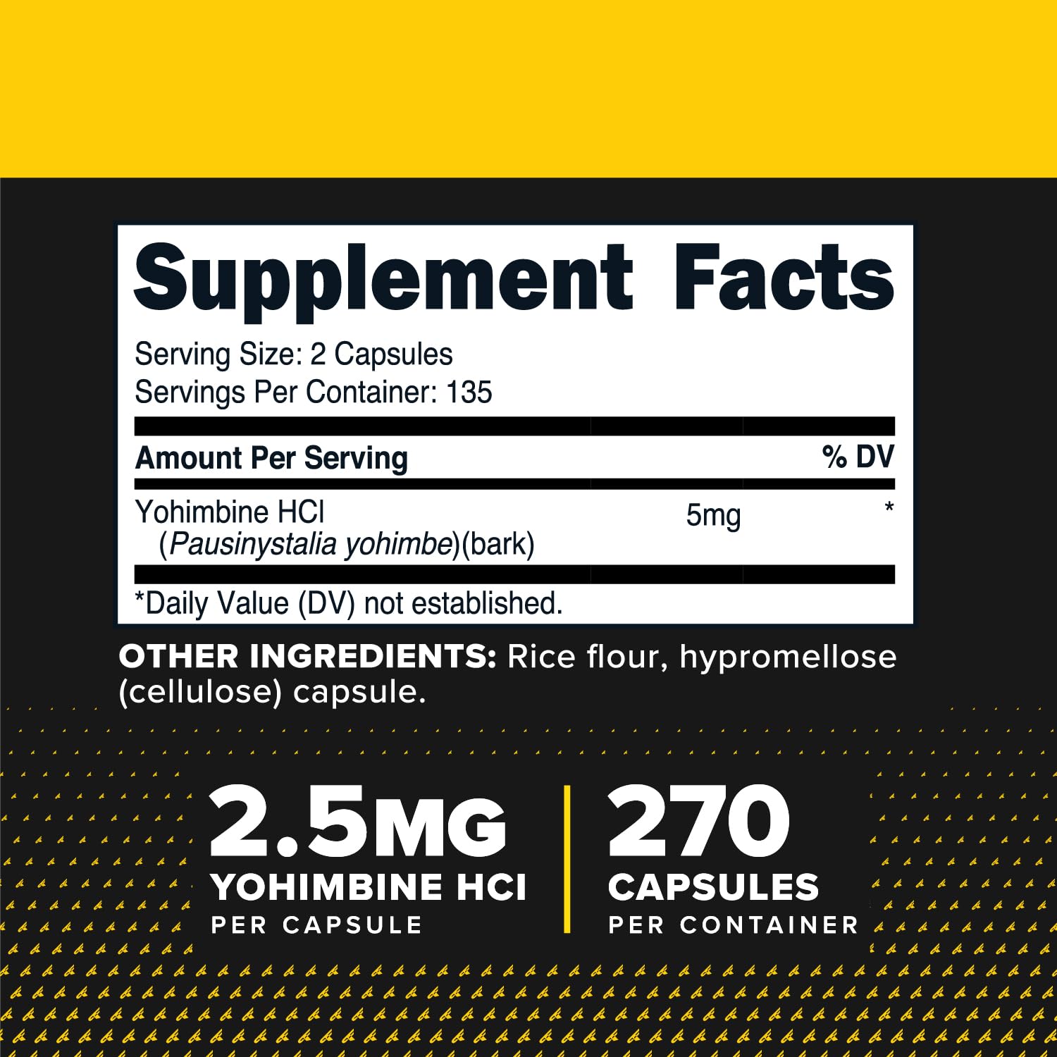 PrimaForce Yohimbine HCl 2.5mg, 270 Capsules - Premium Supplement, Boosts Performance, Zero Fillers, Non-GMO and Gluten Free