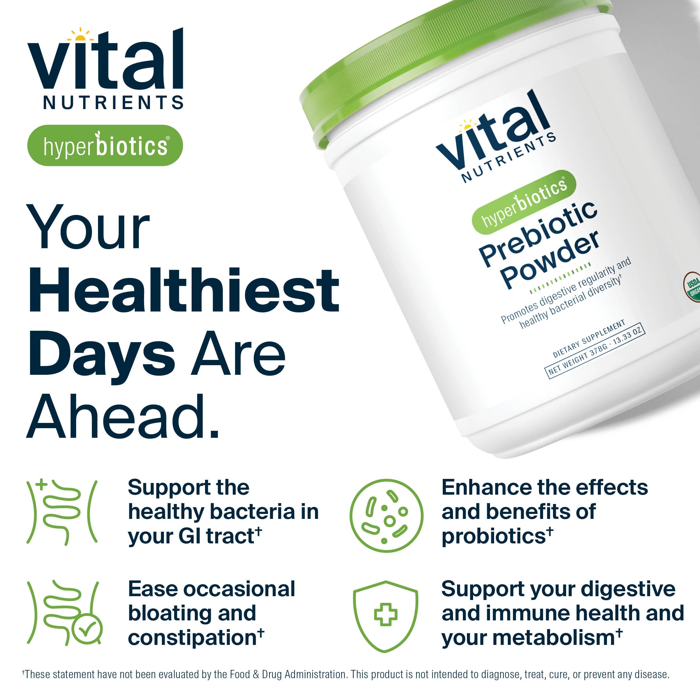 Hyperbiotics Vital Nutrients Organic Prebiotic Fiber Powder | Supports Gut Health and Digestive Regularity | Soluble Fiber Supplement for Women and Men | Vegan Organic Fiber Powder | 54 Servings