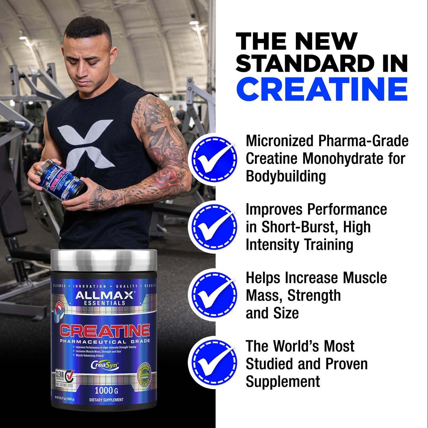 ALLMAX Nutrition Creatine Monohydrate Powder, Unflavored – Pure Micronized Creatine Supplement for Men & Women – Supports Strength, Performance & Training Intensity – Vegan, Gluten Free (1000g)