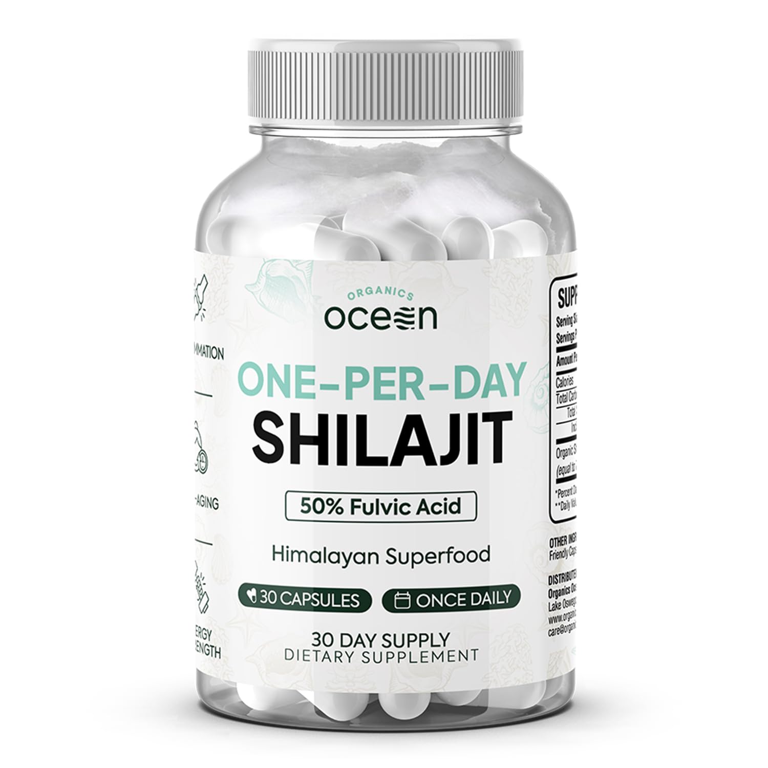 Organics Ocean One-Per-Day Shilajit for Men and Women - Natural Shilajit Supplement for Age-Defying, Bone Strength, Hormone Support and More - 30 Shilajit Capsules
