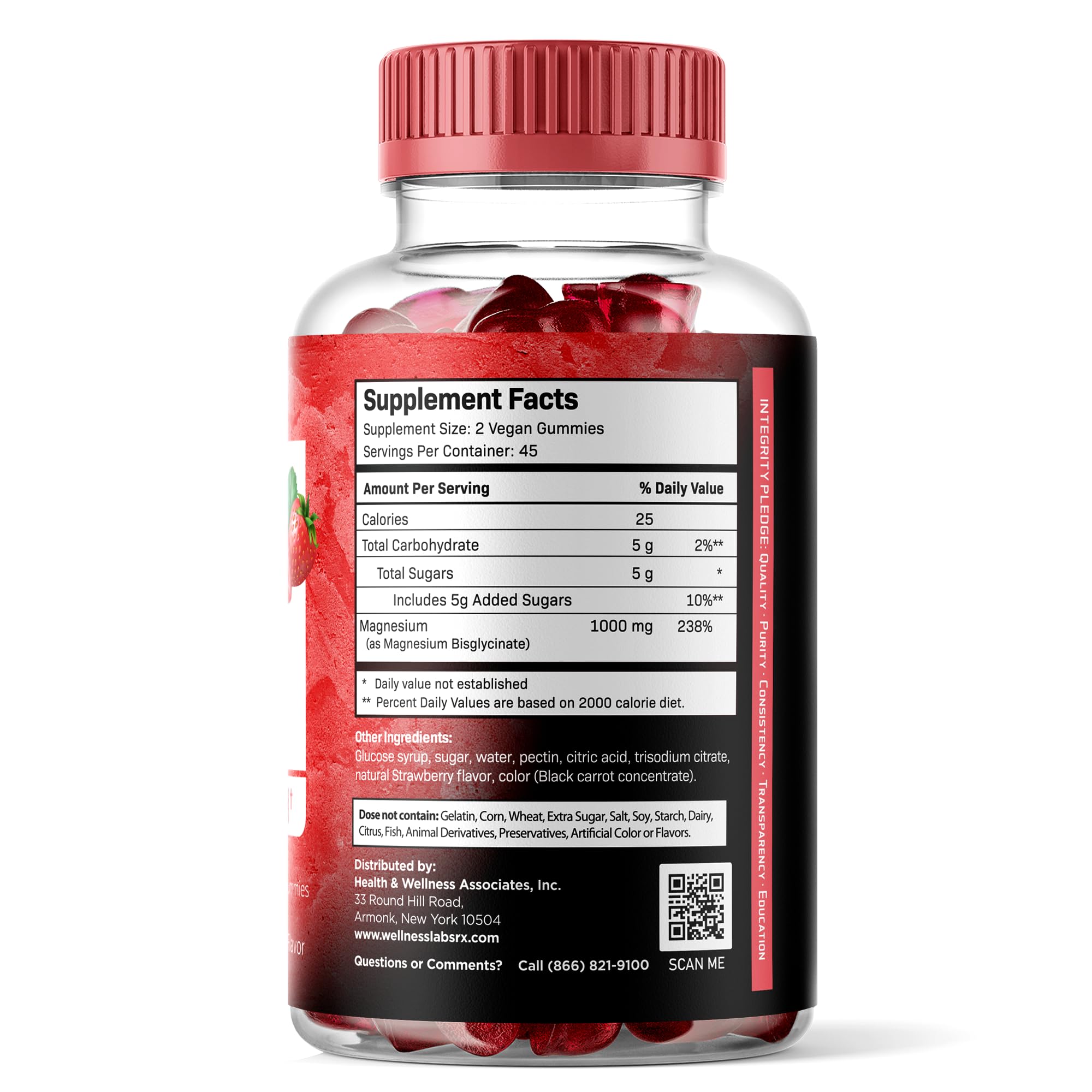 Magnesium Glycinate Gummies, 1000 mg - Magnesium Supplement to Support Relaxation, Heart Health - Chewable Calm Magnesio Gummies for Adults, Glicinato De Magnesio - Strawberry Flavor