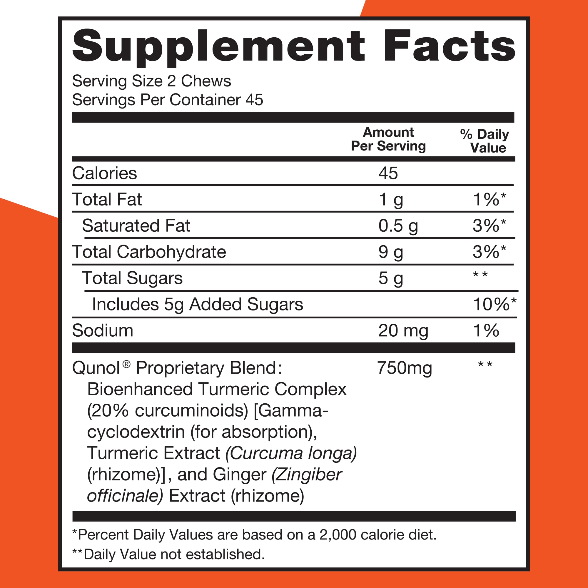 Qunol Turmeric and Ginger Soft Chews, 750mg Turmeric Supplement, Ultra High Absorption to Support Joint Health, 90 Count