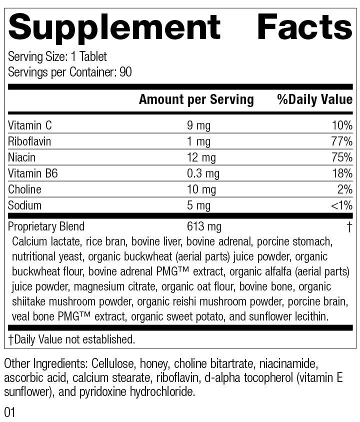 Standard Process Drenamin - Adrenal Function Supplement for Healthy Stress Response - Supports Healthy Energy Production & Metabolism - Gluten-Free, Non-Dairy & Non-Soy - 90 Tablets (90 Servings)