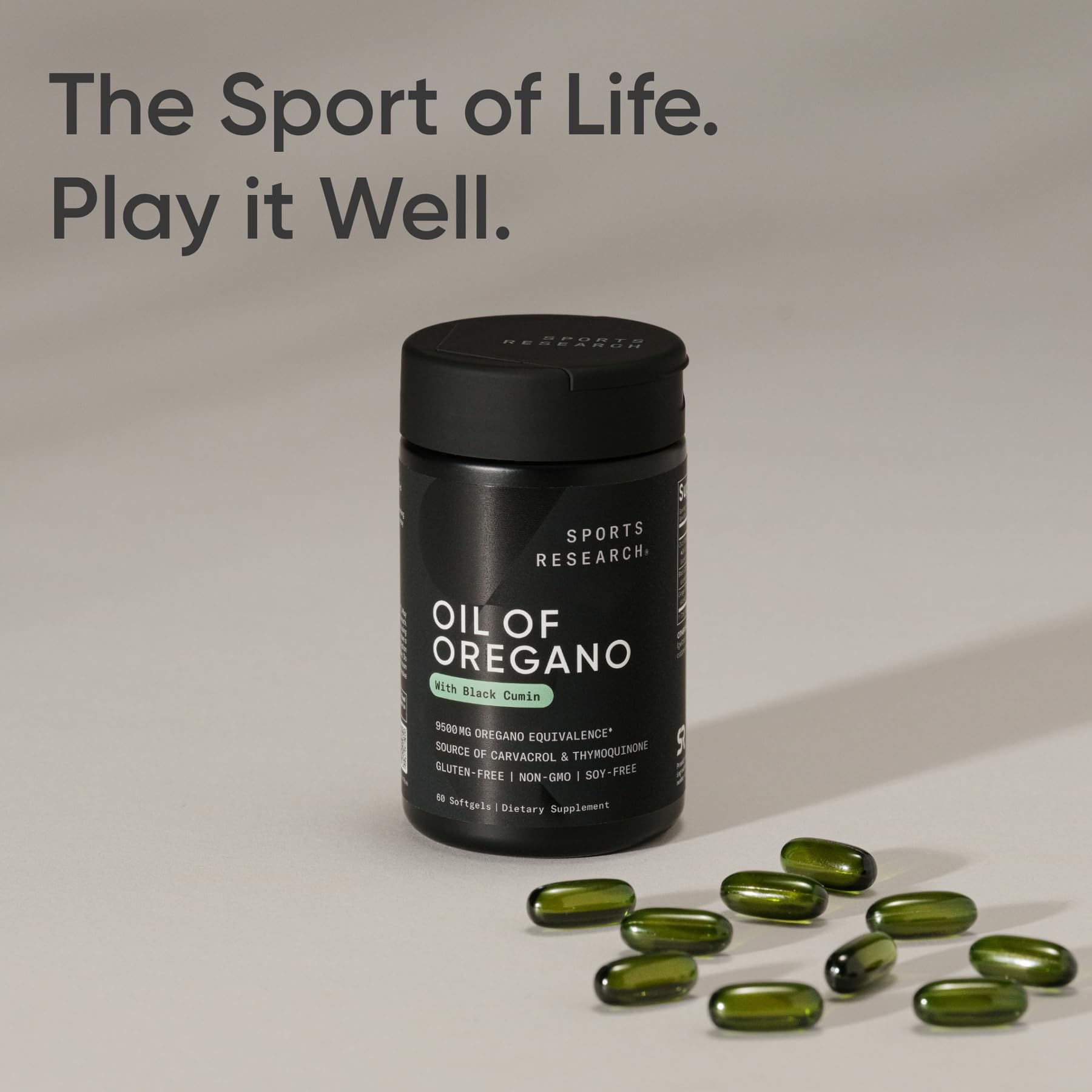 Sports Research® Oil of Oregano 9500mg w/Black Cumin Seed Oil & Ginger Oil - 3-1 Antioxidant Combination Supplement Rich in Thymoquinone & Carvacrol - Gluten Free · Non-GMO - 60 Softgels