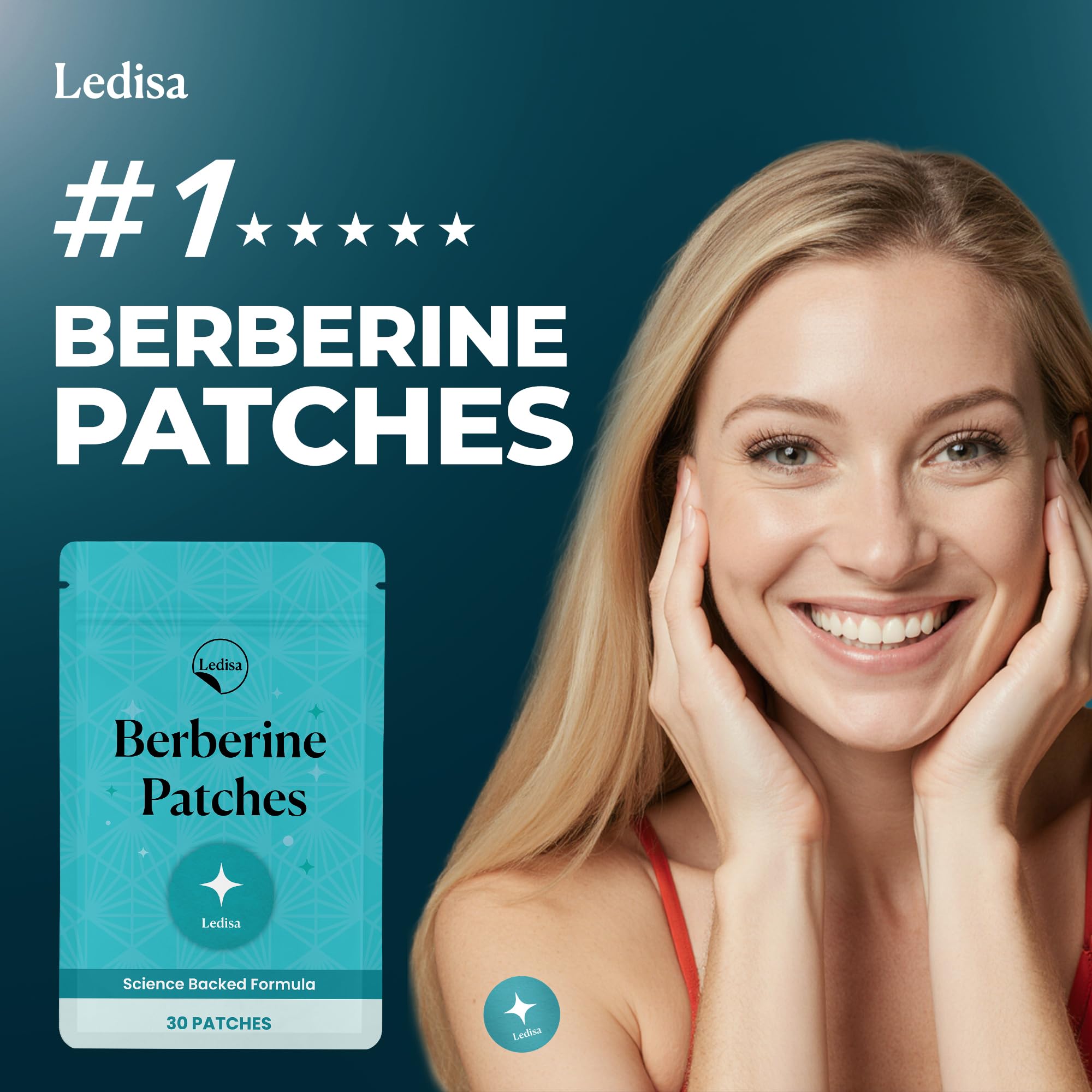 Ledisa Berberine Patches | Berberine Patch with L-Glutamine, Garcinia Cambogia, Resveratrol for Women & Men | 30 Days Supply