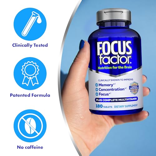Focus Factor Brain Supplement Multivitamin Improve Memory and Clarity Boost Concentration Neuro Energy Learning Reasoning for Men and Women 180 Tablets
