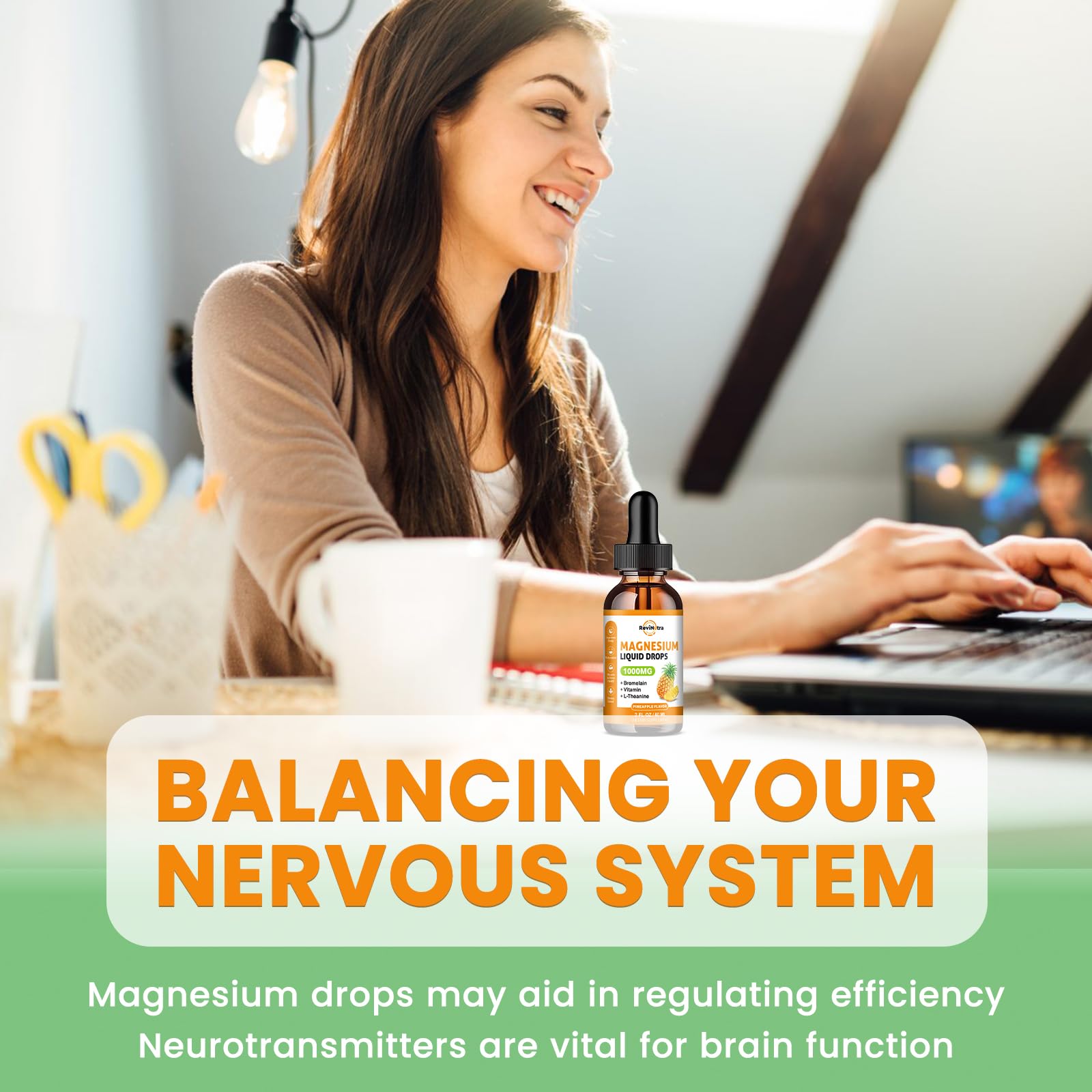 Magnesium Glycinate Liquid Drops, 1000mg of Liquid Magnesium Complex Supplement for Sleep, Nerve, Energy, Muscle, Bone, Calm & Digestion, High Absorption, 2 Fl Oz, Sugar-Free Pineapple Flavor