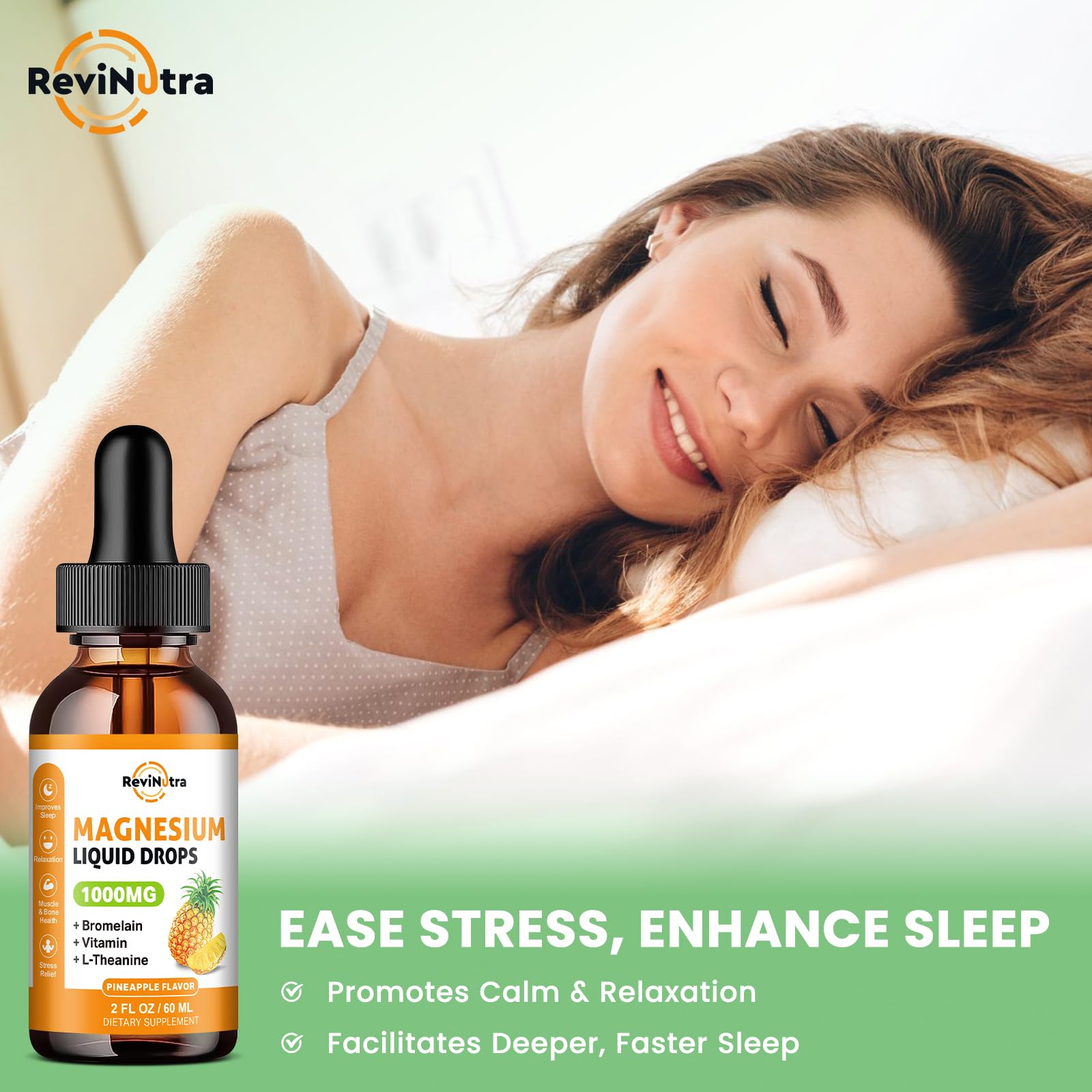 Magnesium Glycinate Liquid Drops, 1000mg of Liquid Magnesium Complex Supplement for Sleep, Nerve, Energy, Muscle, Bone, Calm & Digestion, High Absorption, 2 Fl Oz, Sugar-Free Pineapple Flavor