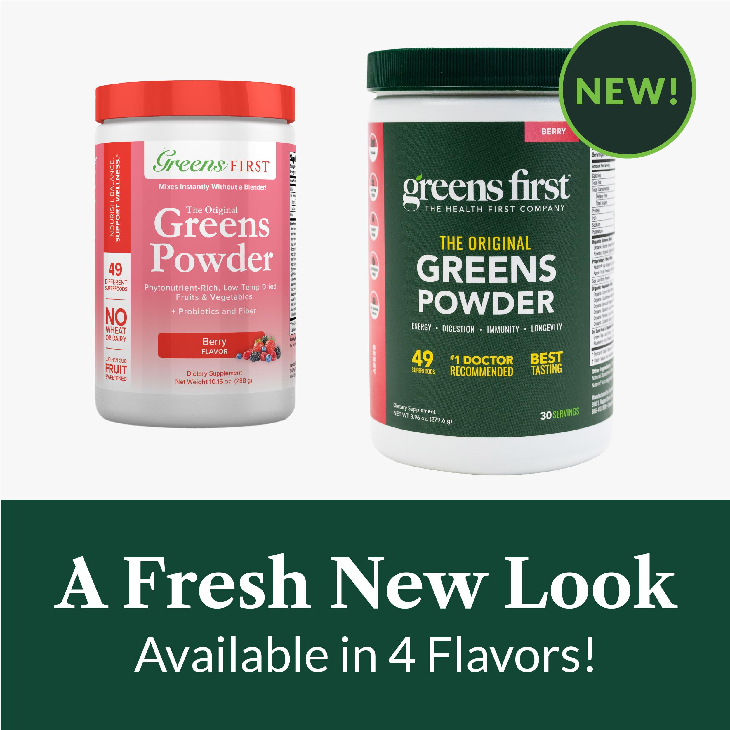 Greens First Original Greens Powder - 49 Superfoods - Organic Fruits & Veggies - Prebiotics, Probiotics & Digestive Enzymes - Antioxidant Smoothie - Dairy Free, Vegan & Non-GMO (Berry, 30 Servings)