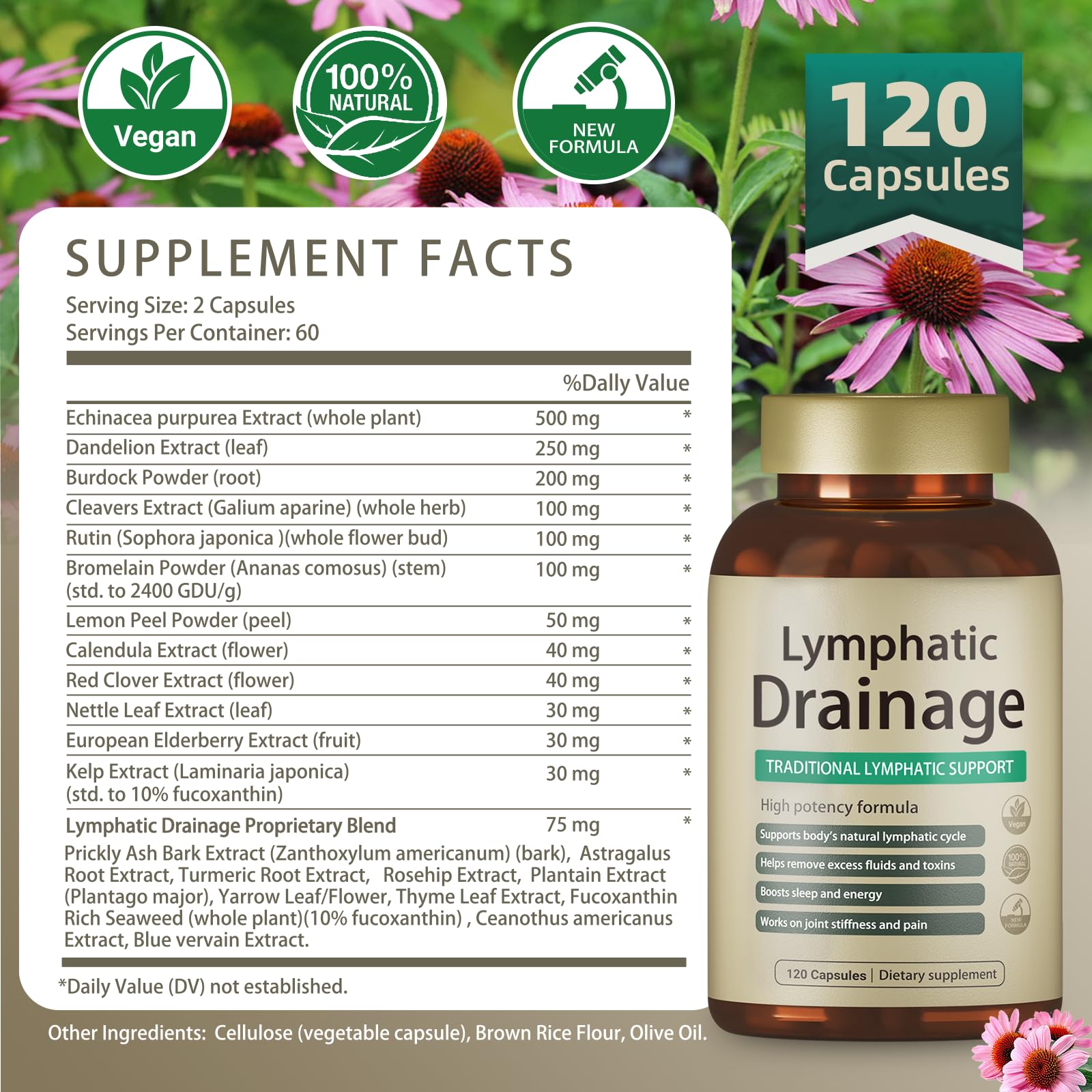 FRZVEO Lymphatic Drainage Capsules, 120 Capsules New Maximum Potency Formula 2 Month Supply with Dandelion Extract, Cleavers Extract - Supports Cellulite Reduction, Lymphatic Drainage & Immune Health