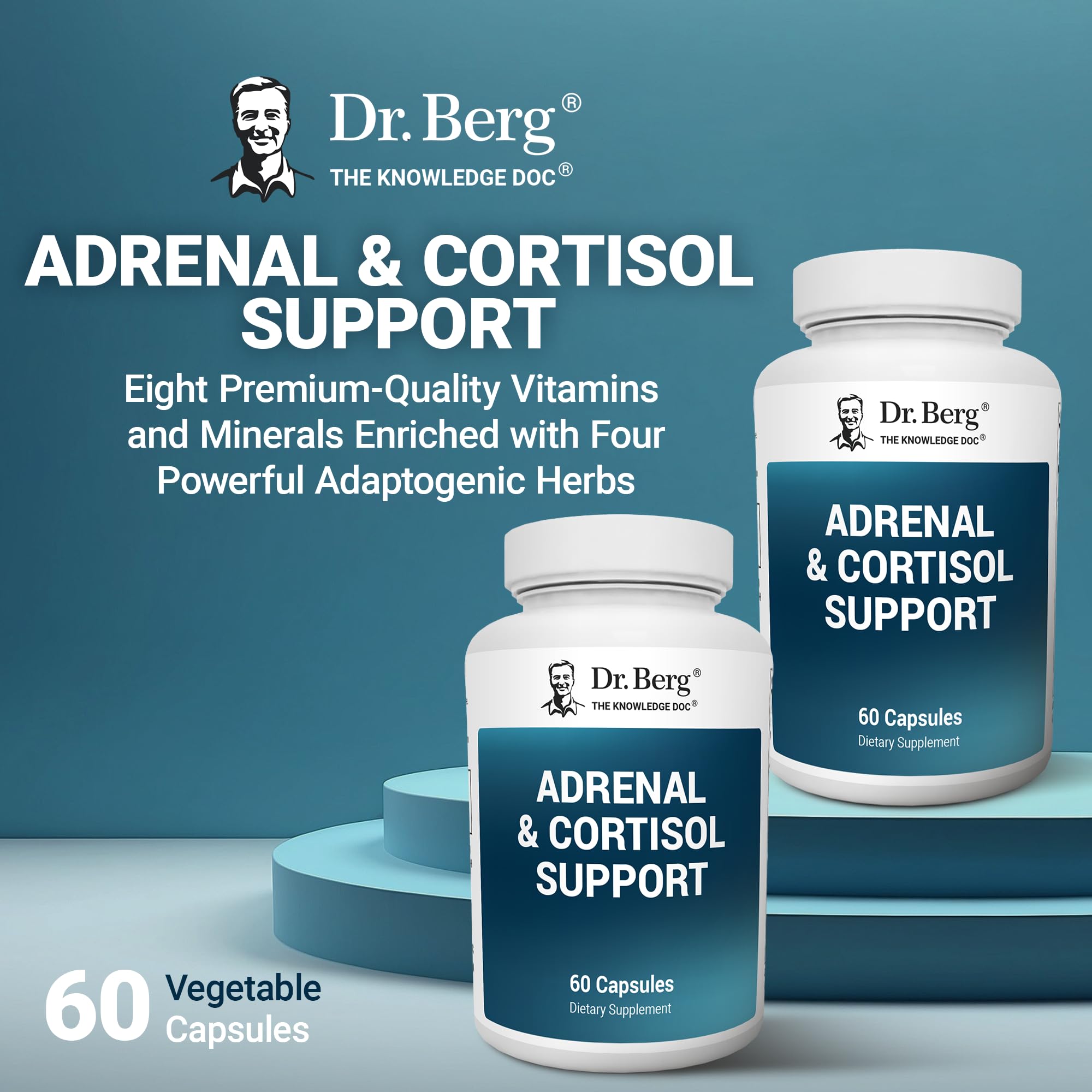 Dr. Berg Adrenal & Cortisol Capsules - Adrenal Supplement & Cortisol Manager - Mood, Focus, Relaxation and Stress Support - Adrenal Supplements with Ashwagandha Extracts - 60 Capsules