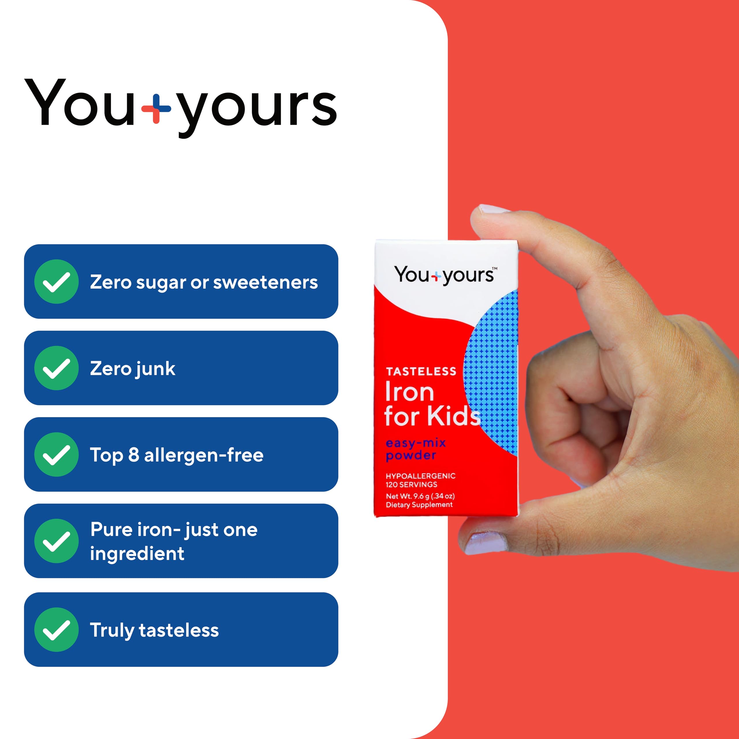 Tasteless Iron for Kids + Toddlers- 4-Month Supply- No Sweeteners, Flavors or Preservatives. Add to Beverages or Food. Pure, Flavorless Children's Iron Supplement.