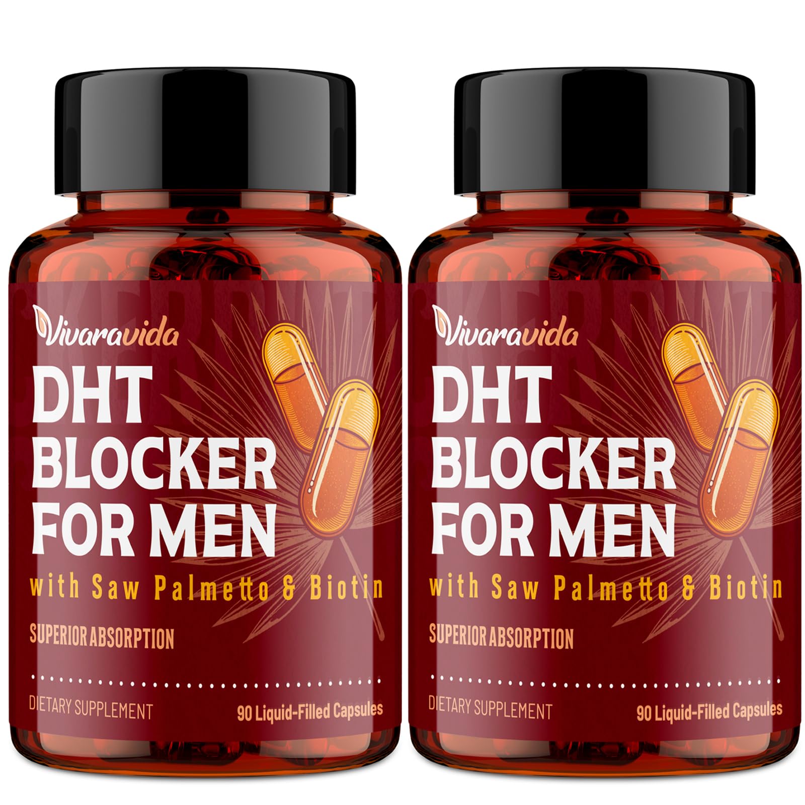 DHT Blocker for Men | Hair Growth Supplement with Saw Palmetto & Biotin - Hair Growth Vitamins - Hair Regrowth - Natural Hair Loss Supplements Liquid-Filled - Proprietary Herbal Blends (180 Capsules)
