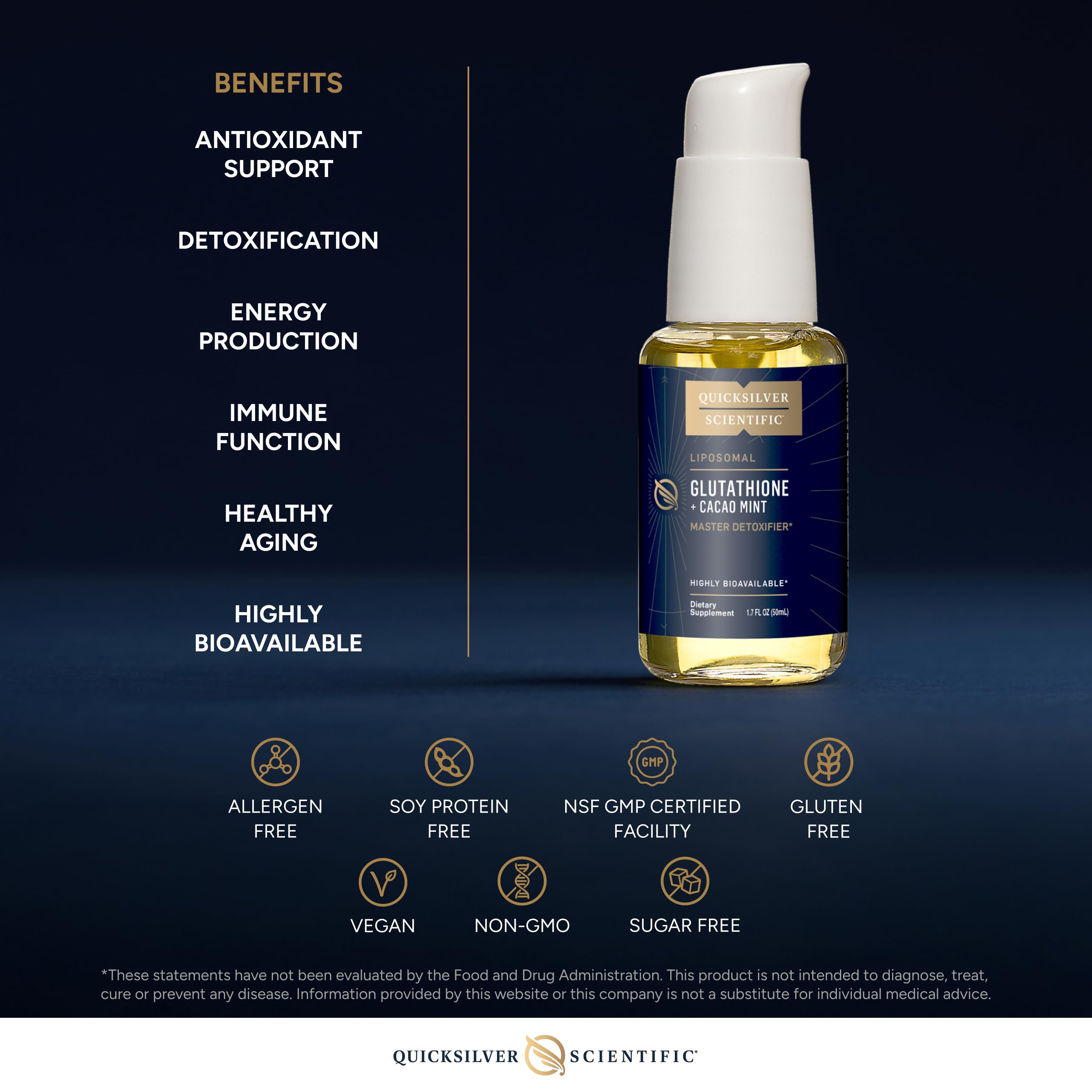 Quicksilver Scientific Liposomal Glutathione - Superior Absorption Oral Glutathione Supplement for Detox & Immune Support - Cacao Mint (1.7 fl oz)
