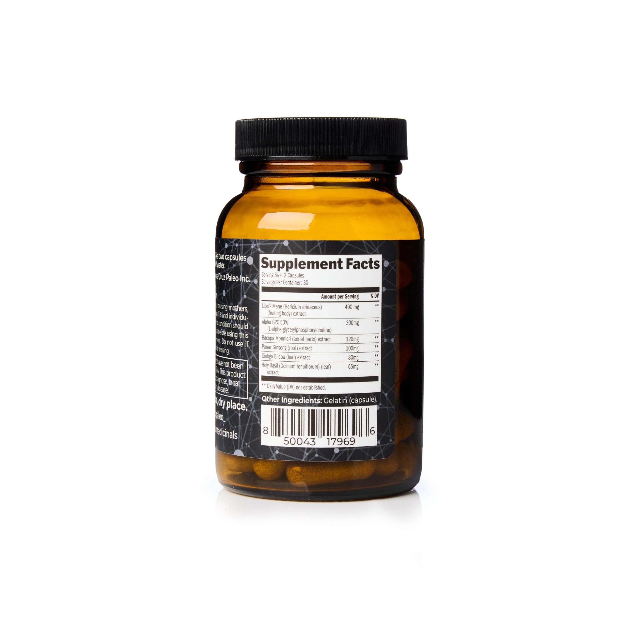 Santa Cruz Paleo Nootropic Capsules – Lions Mane, Alpha GPC, Panax Ginseng & Ginkgo Biloba for Focus, Memory, Mental Clarity & Energy – Keto, Paleo, Gluten Free Brain Supplement, 60 Caps