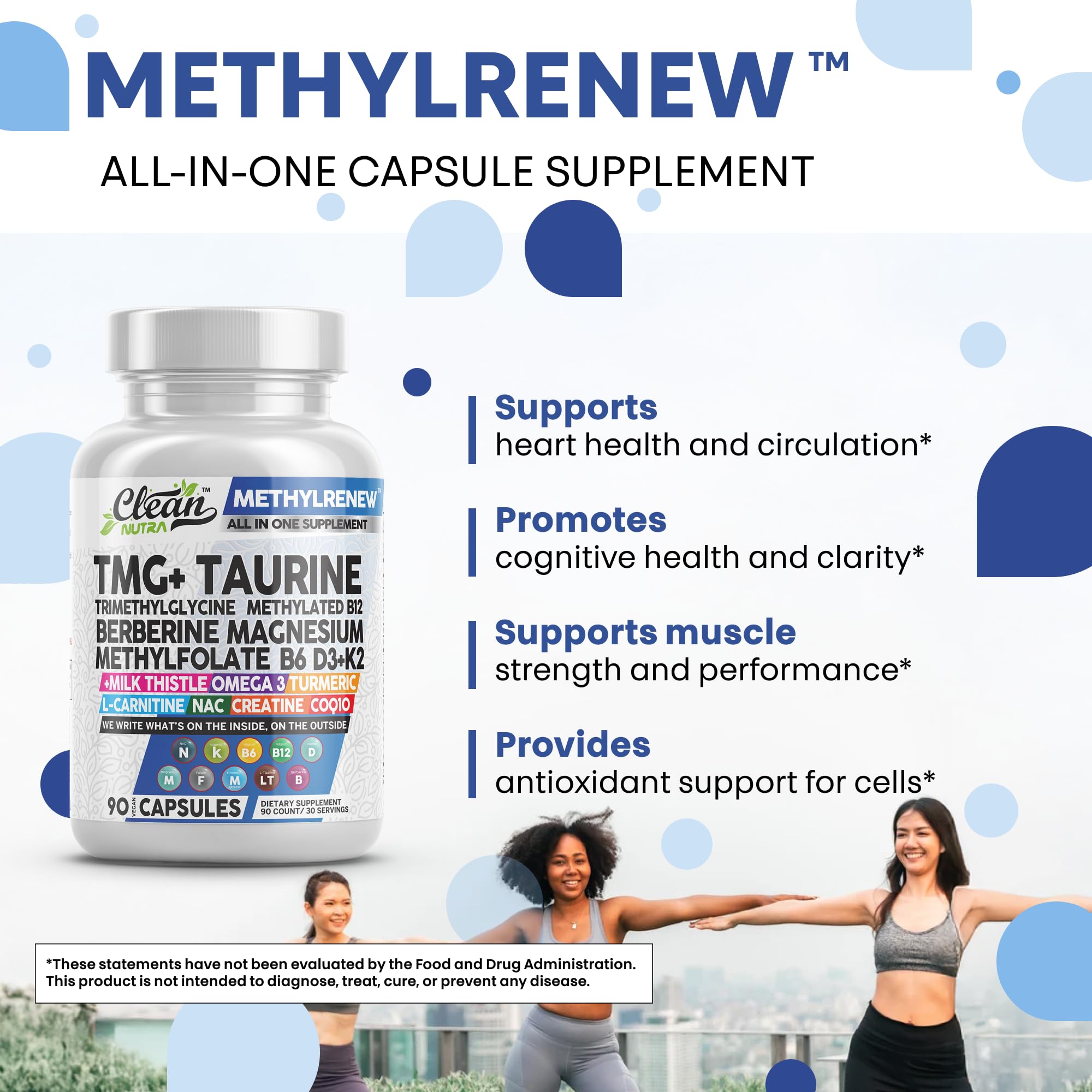 Clean Nutra TMG Supplements 1000mg | Methylated Multivitamin for Women Men | Taurine B6 Vitamins B12 D3 K2 Trimethylglycine Magnesium Methylfolate Milk Thistle NAC COQ10 B Supplement Complex Capsules
