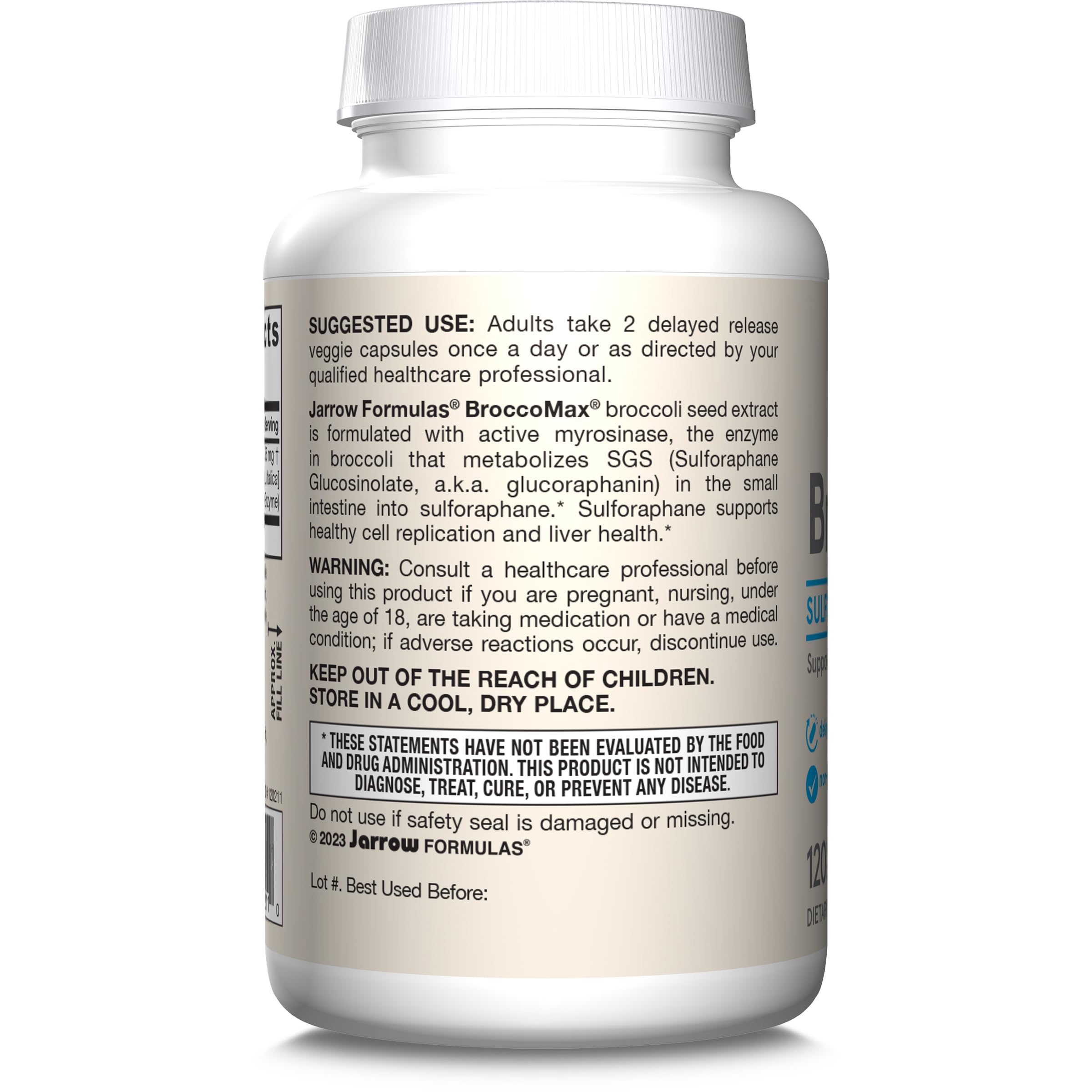 Jarrow Formulas BroccoMax Sulforaphane Generator 35 mg With Sulforaphane Glucosinolate and Myrosinase, Dietary Supplement for Liver Health Support, 120 Delayed Release Veggie Capsules, 60 Day Supply