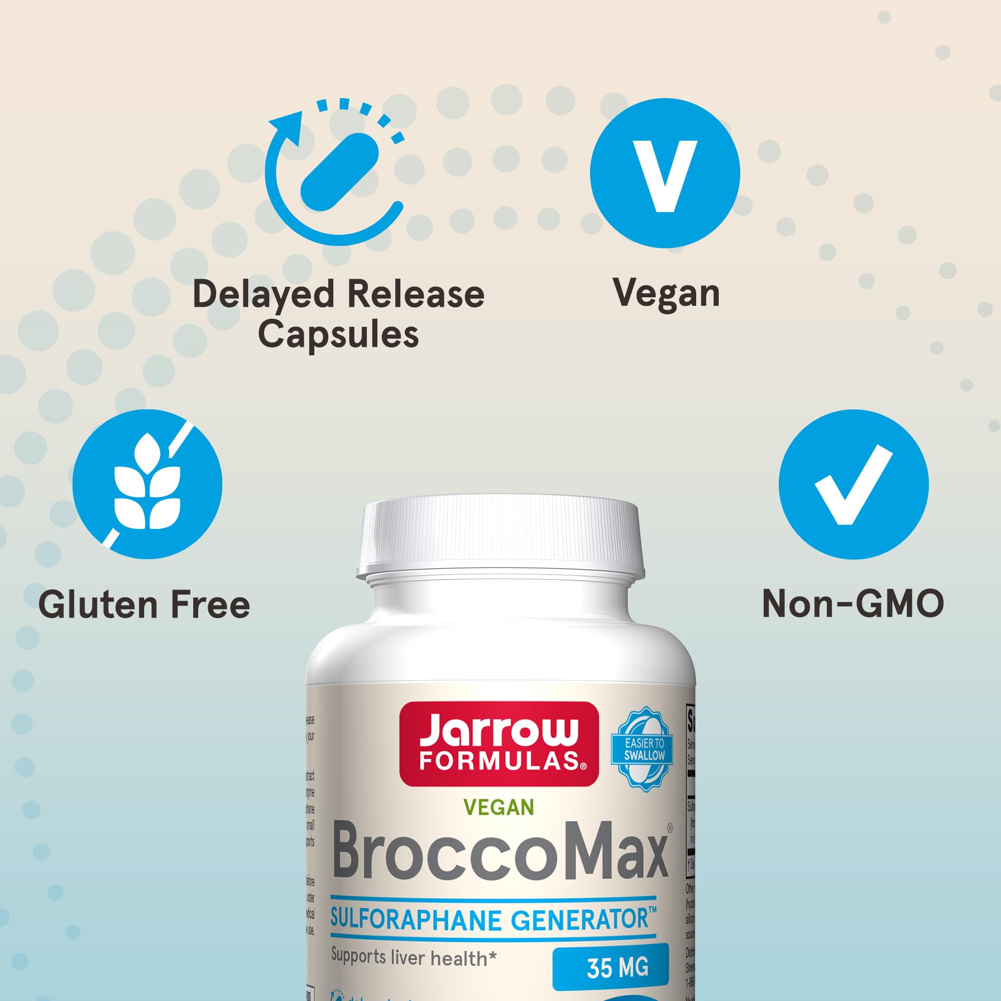 Jarrow Formulas BroccoMax Sulforaphane Generator 35 mg With Sulforaphane Glucosinolate and Myrosinase, Dietary Supplement for Liver Health Support, 120 Delayed Release Veggie Capsules, 60 Day Supply