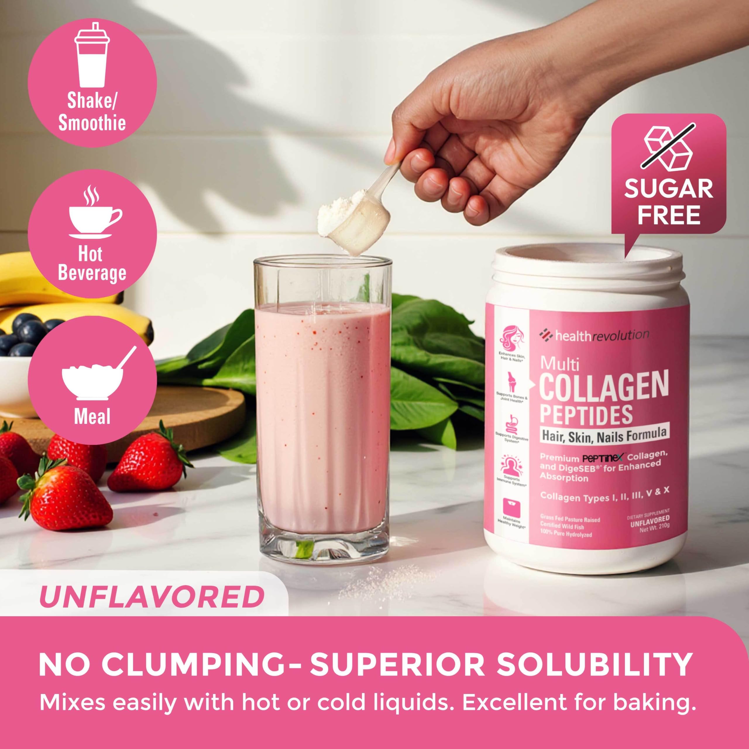 Multi Collagen Peptides Powder – Types I, II, III, V, X, Hydrolyzed Collagen for Women, 99% Absorption, Skin Hair Nails Joints, Triple Refined - No Clumping, Non-GMO, Gluten Free, Grass Fed Unflavored