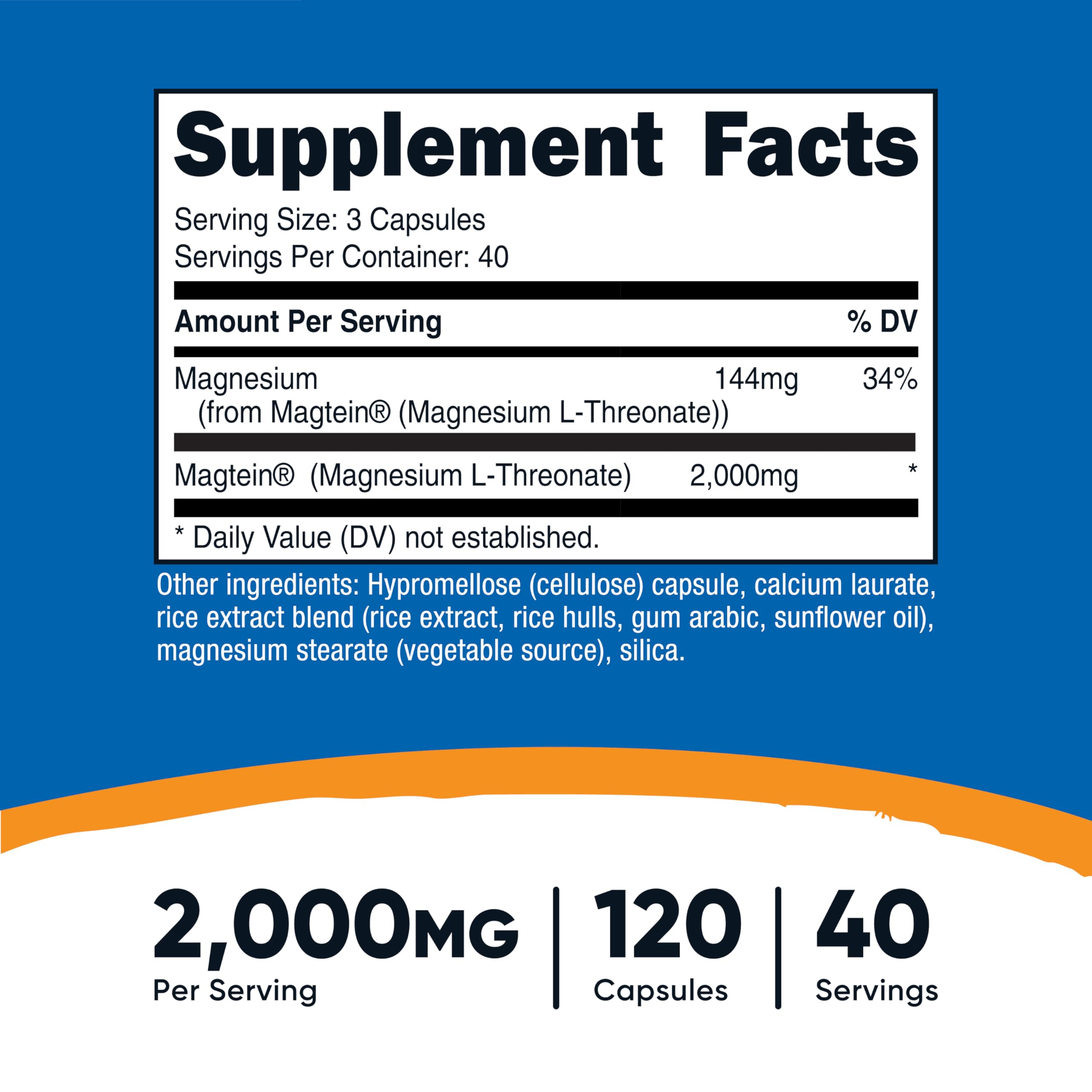 Nutricost Magnesium L-Threonate As Magtein 2000mg, 120 Capsules - Non-GMO, Gluten Free, Vegetarian Friendly