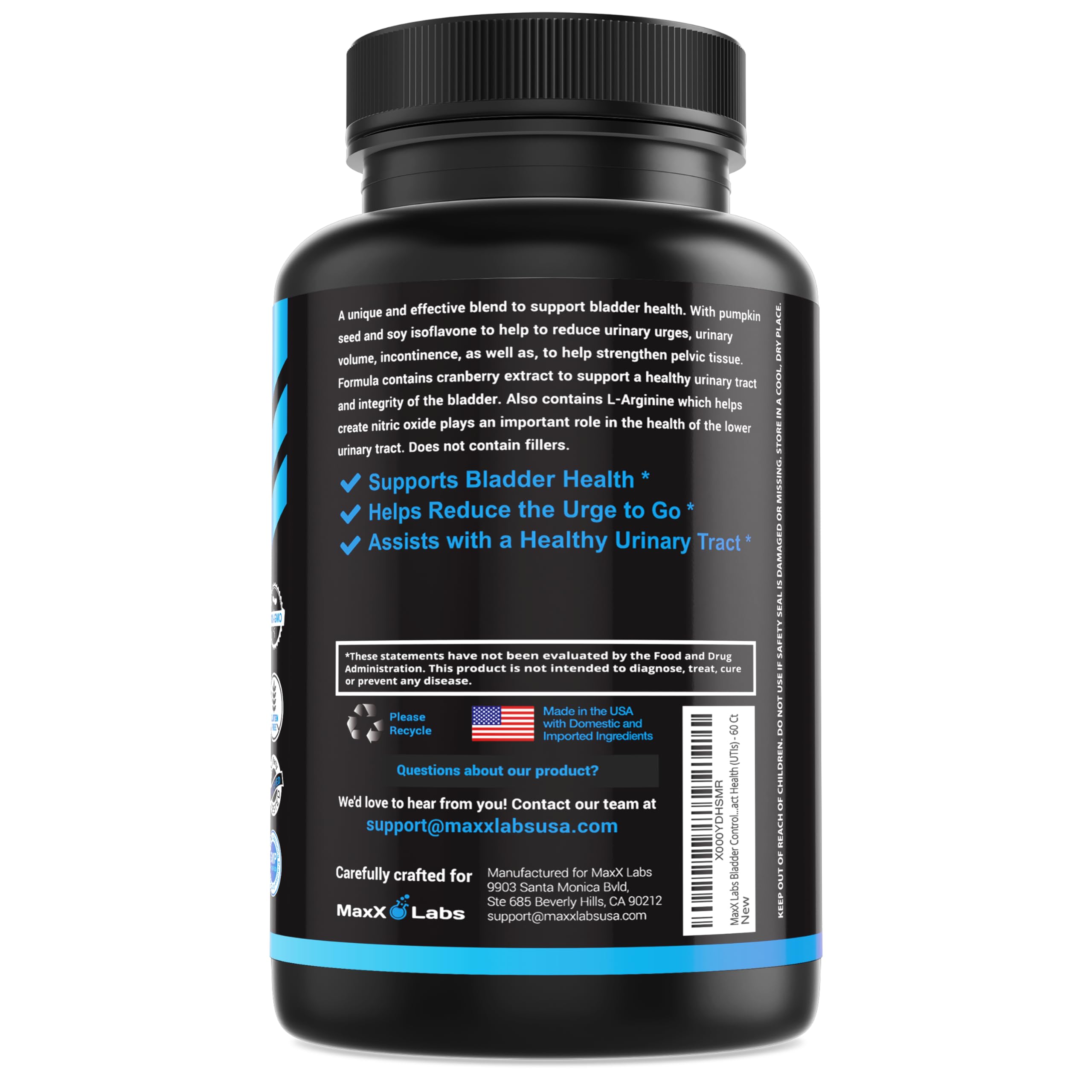 MaxX Labs Bladder Control Supplement - Overactive Bladder Control Pills - Potent Blend of Pumpkin Seed Oil, Cranberry Extract & Vitamin D3 - Urinary Tract Infection Treatment for Women & Men - 60Ct