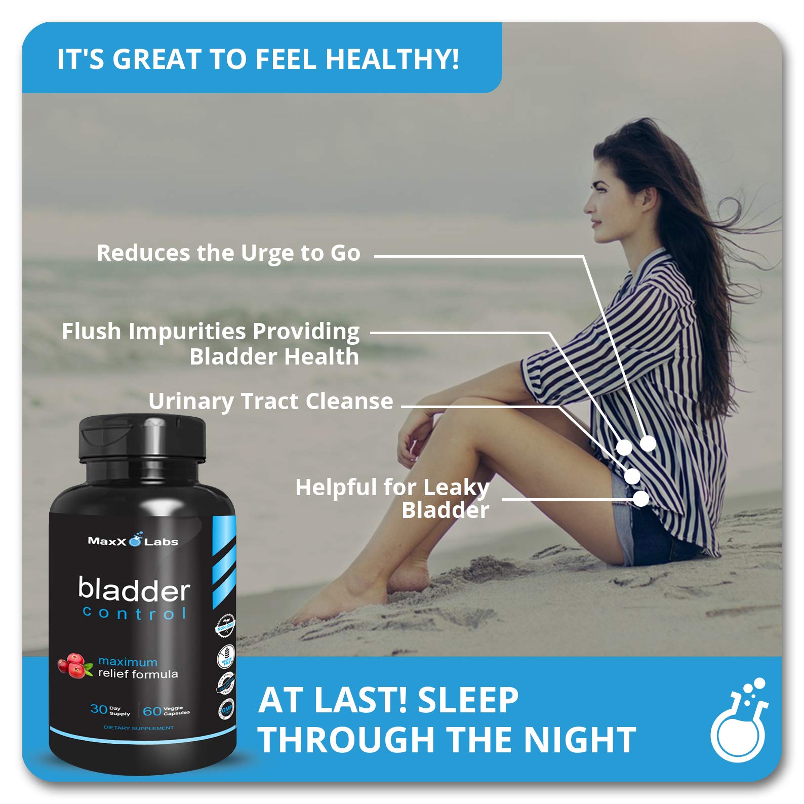 MaxX Labs Bladder Control Supplement - Overactive Bladder Control Pills - Potent Blend of Pumpkin Seed Oil, Cranberry Extract & Vitamin D3 - Urinary Tract Infection Treatment for Women & Men - 60Ct