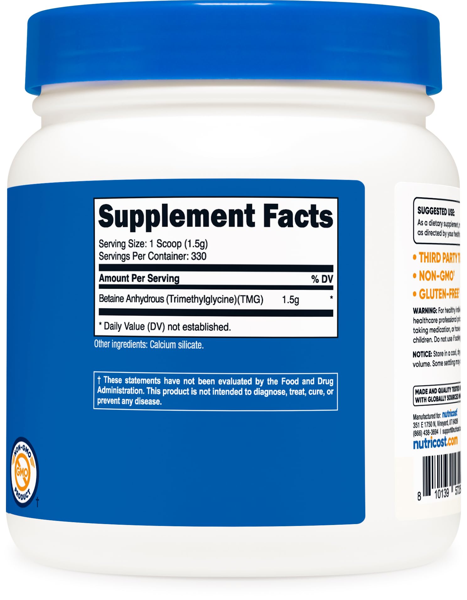 Nutricost Betaine Anhydrous Trimethylglycine (TMG) Powder 500 Grams