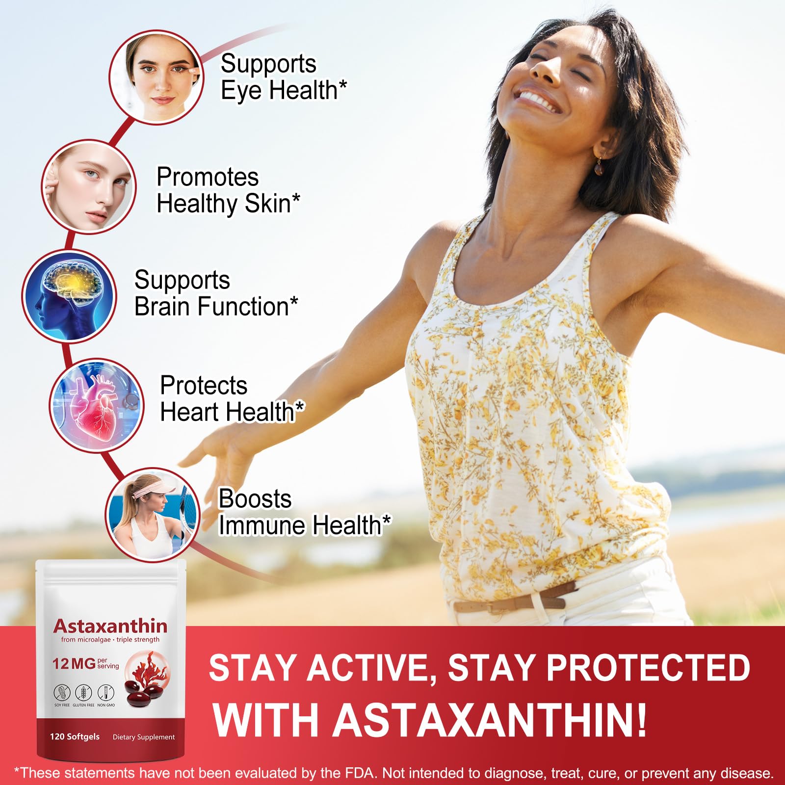 Astaxanthin Supplements 12mg, 120 Astaxanthin Softgels, Premium As-taxanthin Antioxidant Supplements with Antioxidant Activity, Supports Eye, Skin, Immune, Joint, Internal Circulation-4 Month Supply