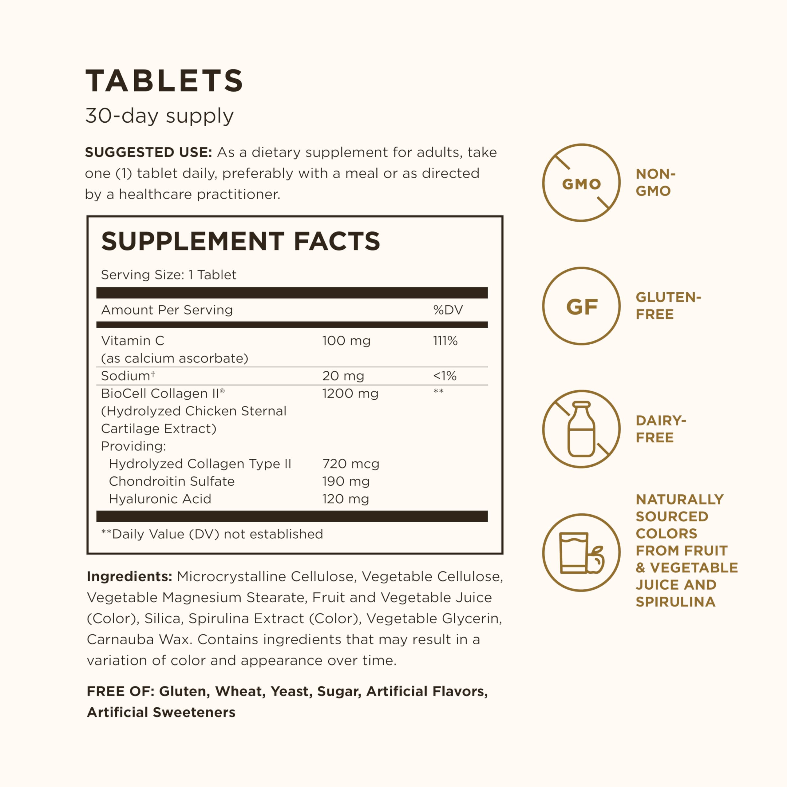 Solgar Collagen Hyaluronic Acid Complex, 30 Tablets - Hydrolyzed Collagen Type 2 - Helps with Fine Lines & Wrinkles - Boosts Skin Collagen & Elasticity - Non-GMO, Gluten & Dairy Free - 30 Servings