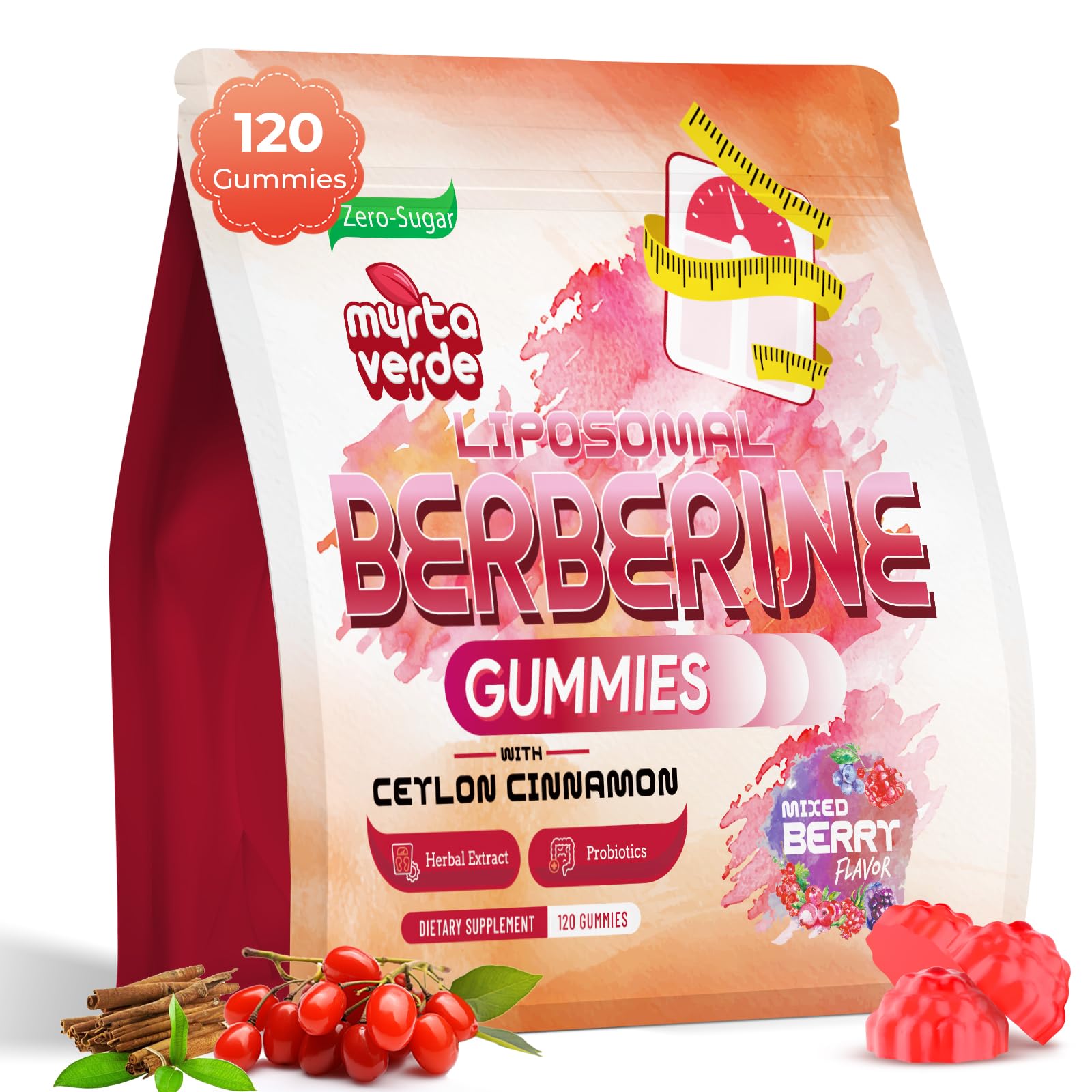 2000mg Liposomal Berberine Supplement Gummies | High Potency Berberine HCL Activates AMPK with Ceylon Cinnamon | Dual Gut–Glucose Innovation | Advanced Absorption | Zero Sugar Mixed-Berry | 120 Count
