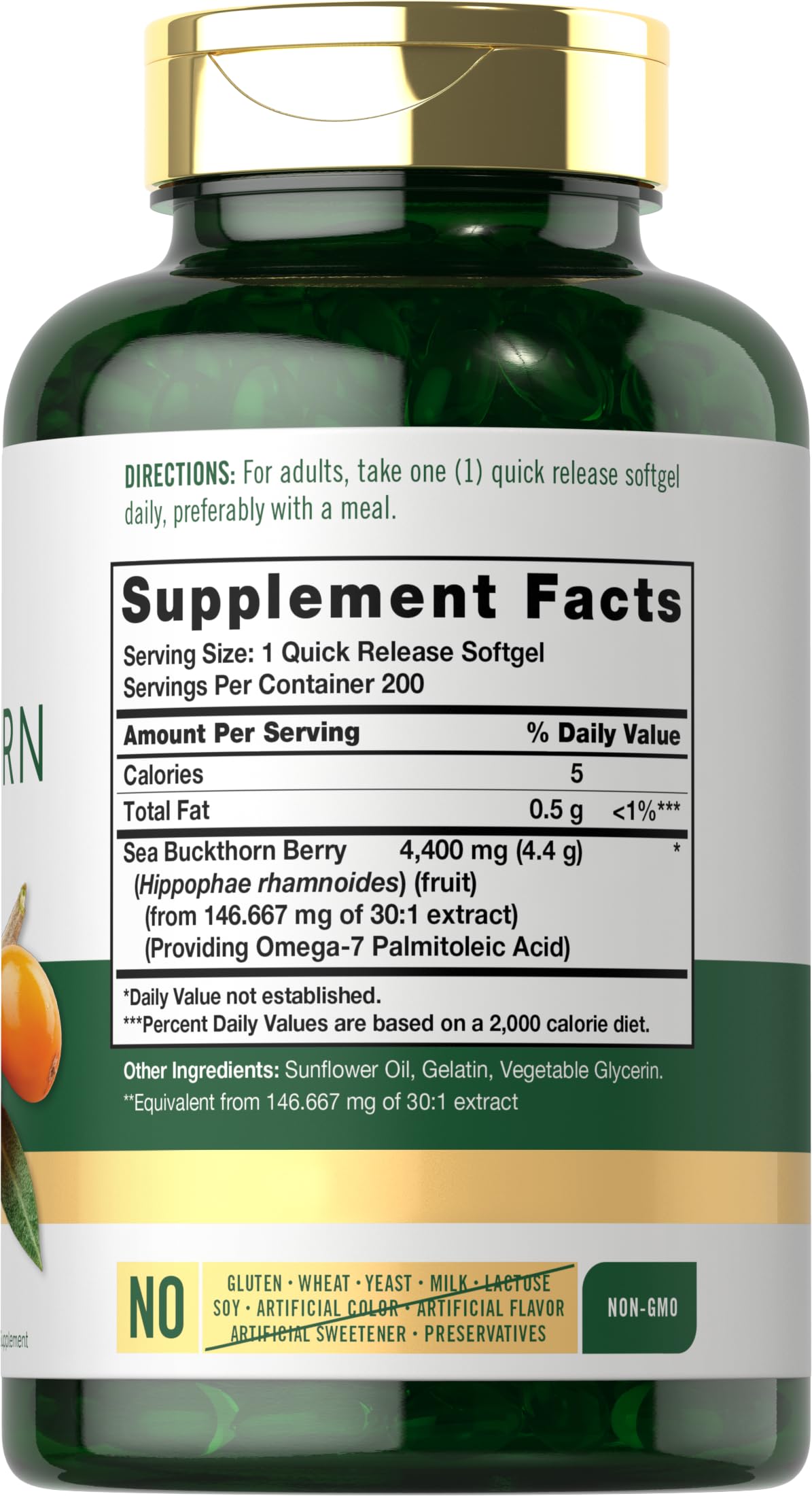 Carlyle Sea Buckthorn Oil Capsules | 200 Softgels | Non-GMO, Gluten Free | Sea Buckthorn Berry Oil Supplement