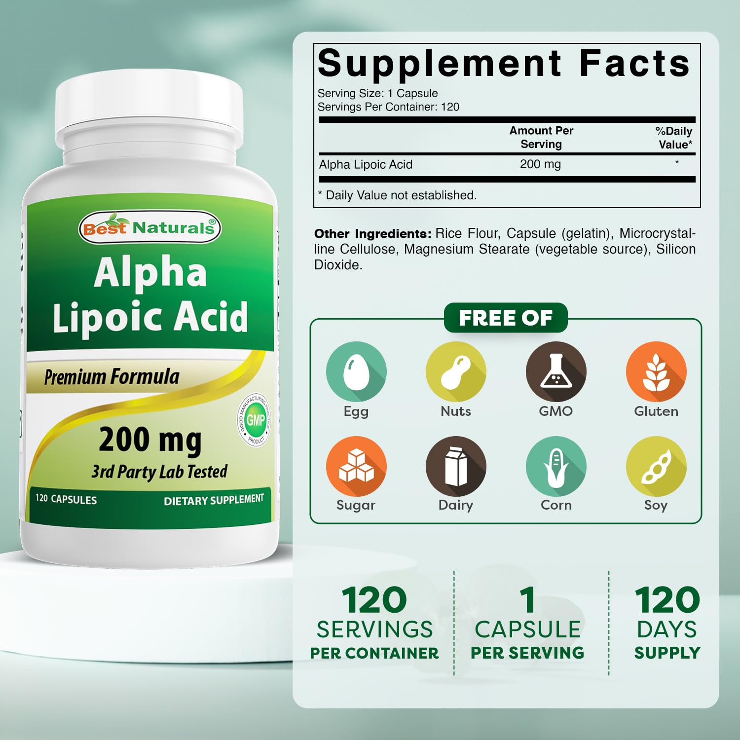 Best Naturals Alpha Lipoic Acid 200 Mg 120 Capsules (120 Count (Pack of 3))