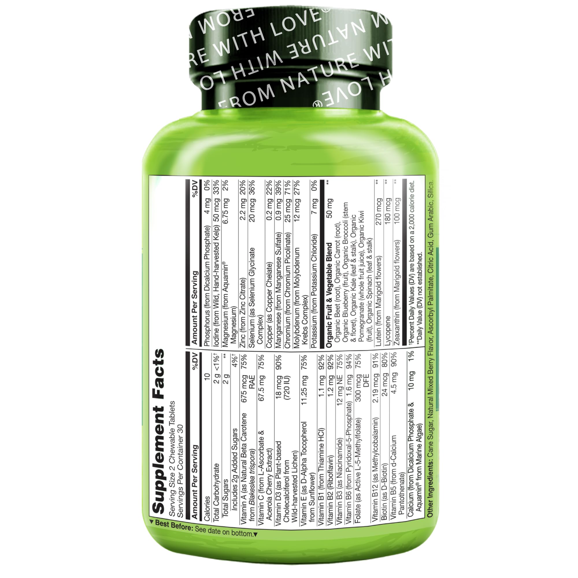 NATURELO Chewable Vitamin for Kids Multivitamin with Whole Food Organic Fruit Blend - 60 Tablets for Children