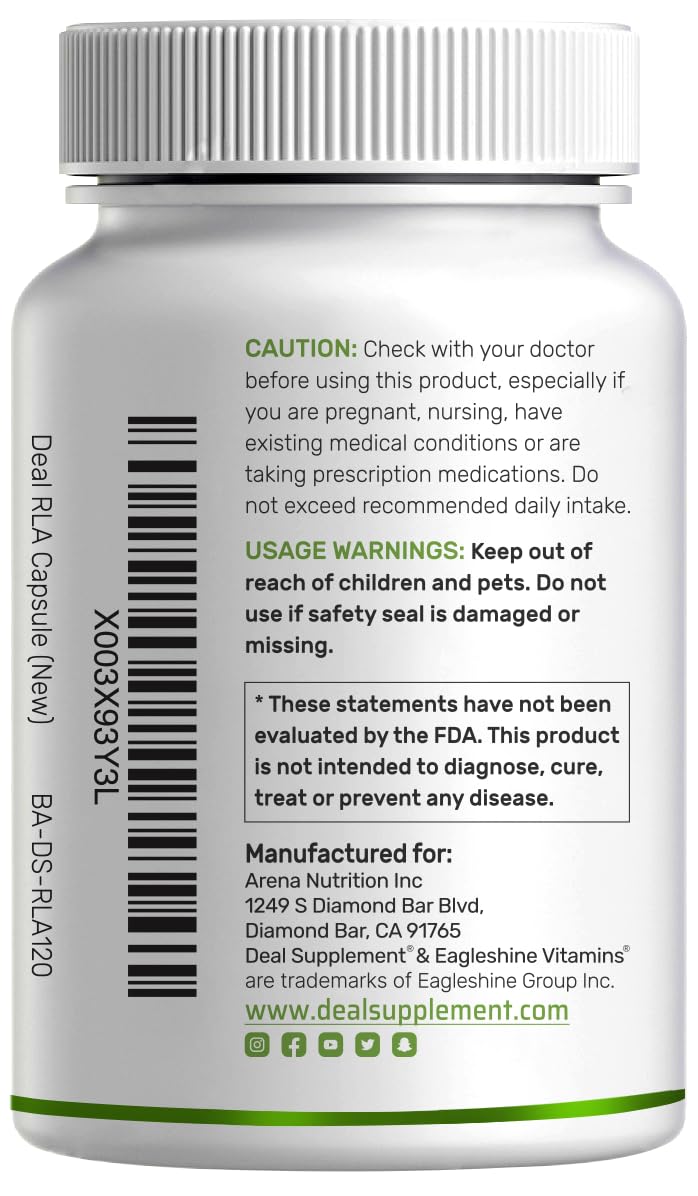 DEAL SUPPLEMENT R Alpha Lipoic Acid 600mg with Benfotiamine 300mg Per Serving, 120 Veggie Capsules – 200mg R-ALA Per Capsule – Antioxidant Supplement for Energy & Nervous System Support
