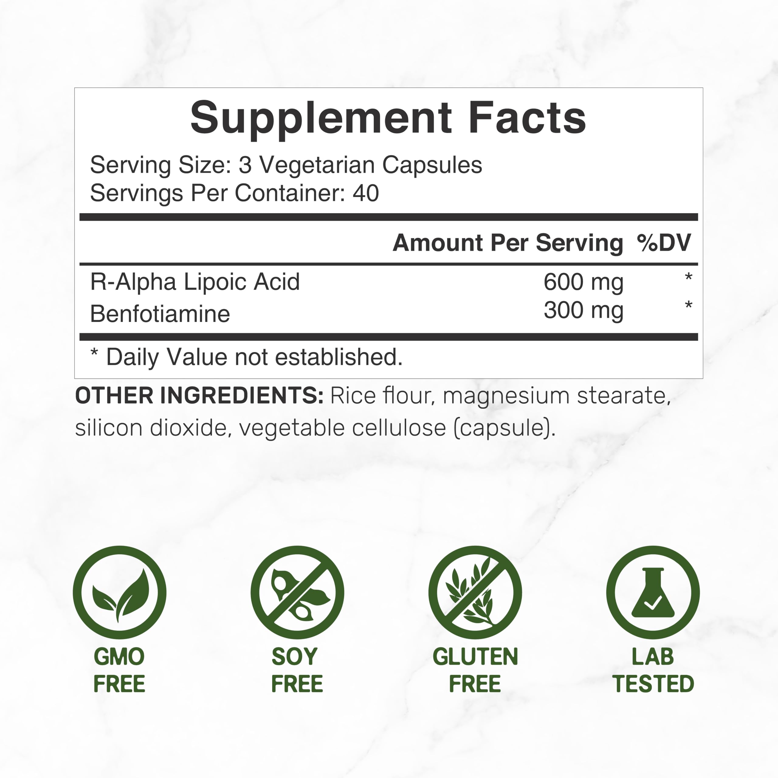 DEAL SUPPLEMENT R Alpha Lipoic Acid 600mg with Benfotiamine 300mg Per Serving, 120 Veggie Capsules – 200mg R-ALA Per Capsule – Antioxidant Supplement for Energy & Nervous System Support