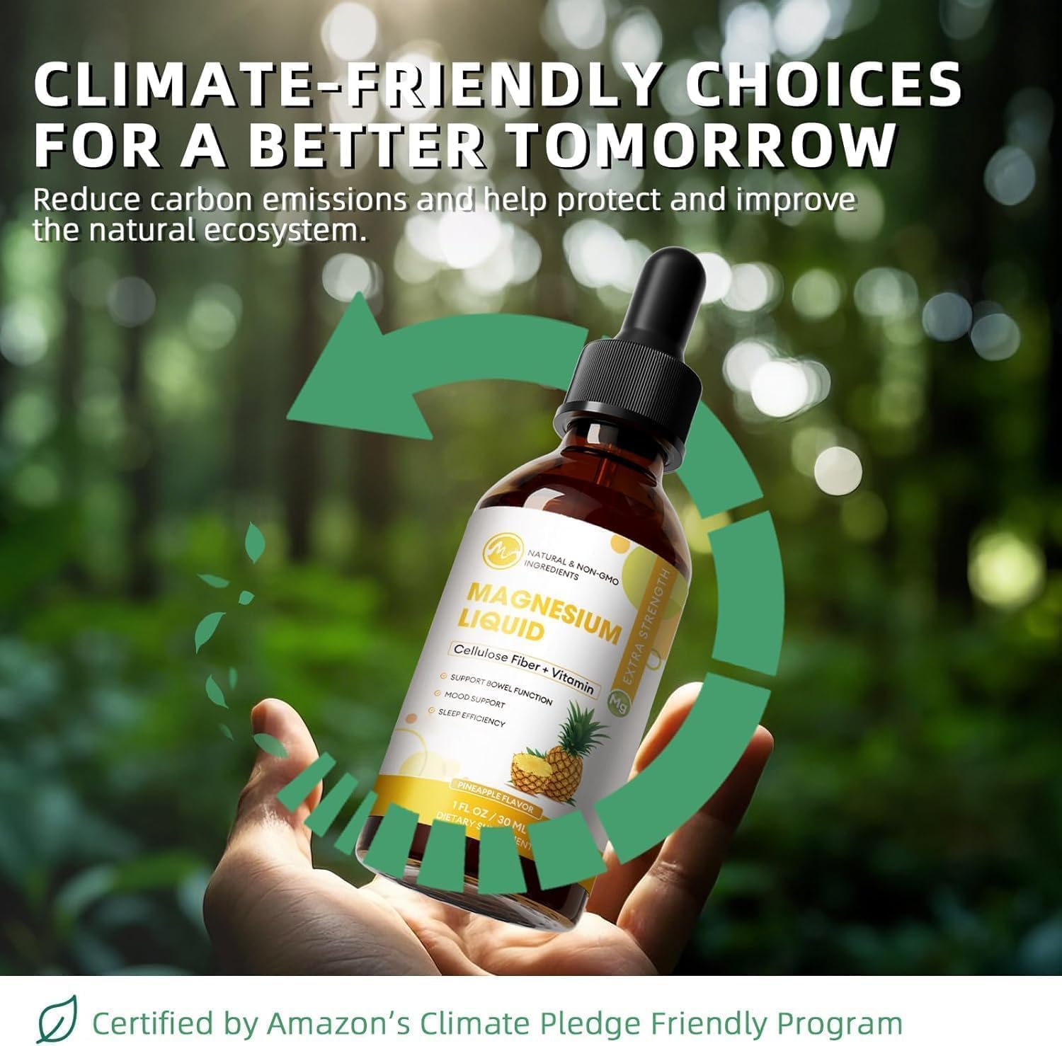 M inch Magnesium Glycinate Liquid, High Absorption Magnesium Liquid Drops with Cellulose Fiber, Bromelain, Vitamin B6, C, D, Zinc, Magnesium Supplement for Kids and Adults, Pineapple Flavor, 2 Pack