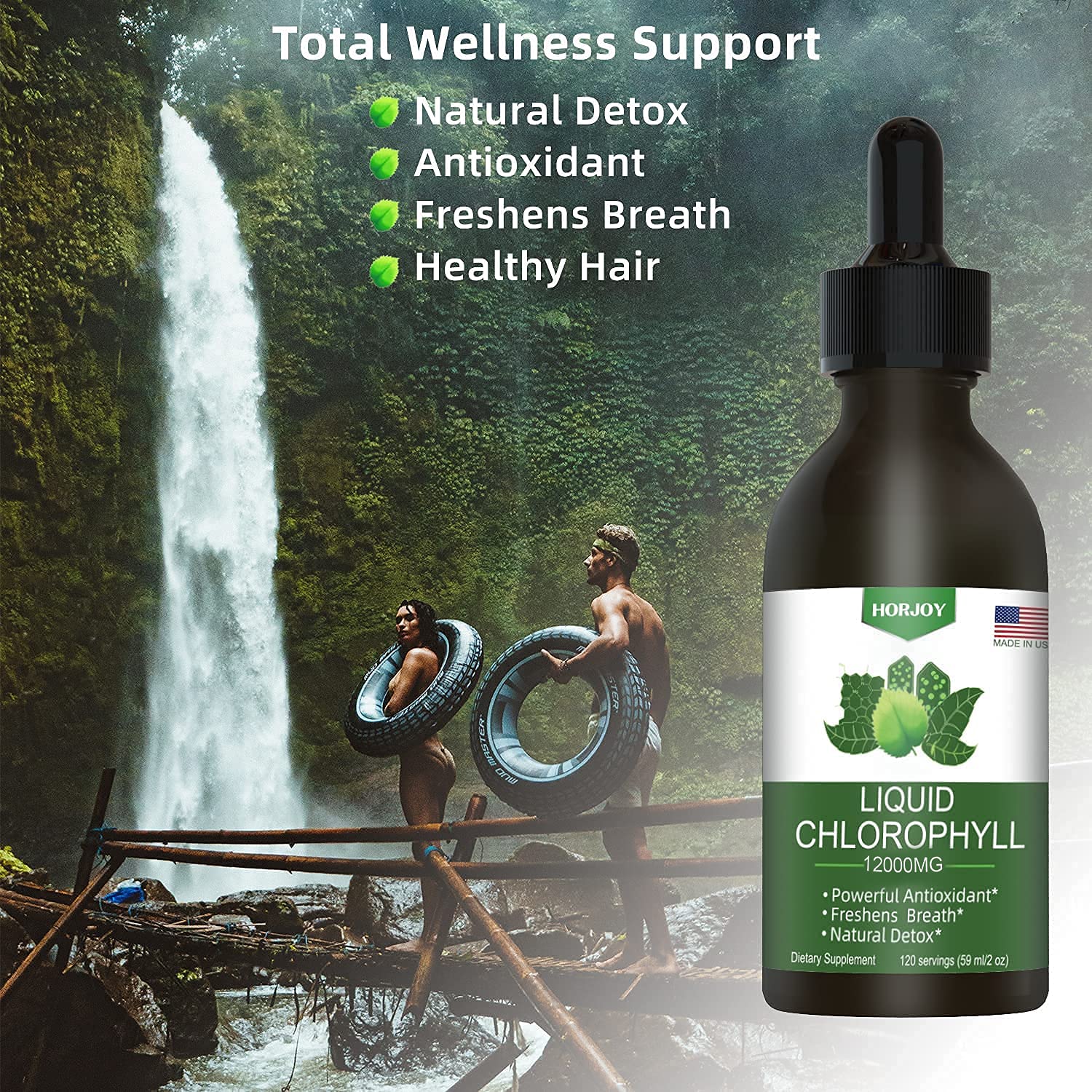 Chlorophyll Liquid Drops - 100% Natural Energy Booster and Immune Support - Internal Deodorant and Detox - Altitude Sickness Relief - Fast Absorption, Vegan & Non-GMO - 120 Servings (Pack of 2)