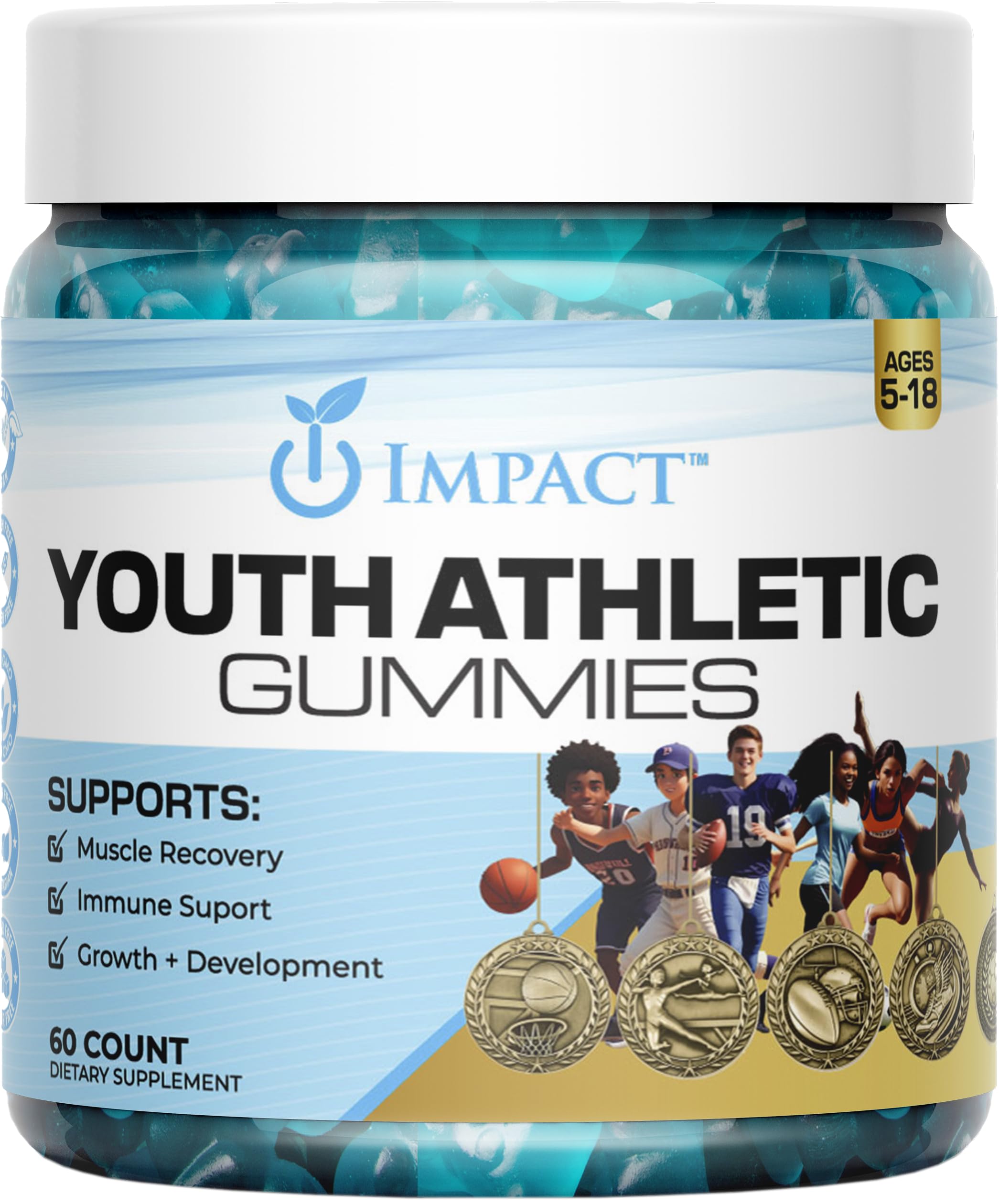 Youth Athletic Gummies – Kids Multivitamin Gummies with Essential Nutrients, Immune & Energy Support, Vegan & Gelatin-Free, Includes Vitamins A, C, B3, B12, Omega-3, Zinc – Ages 5-18