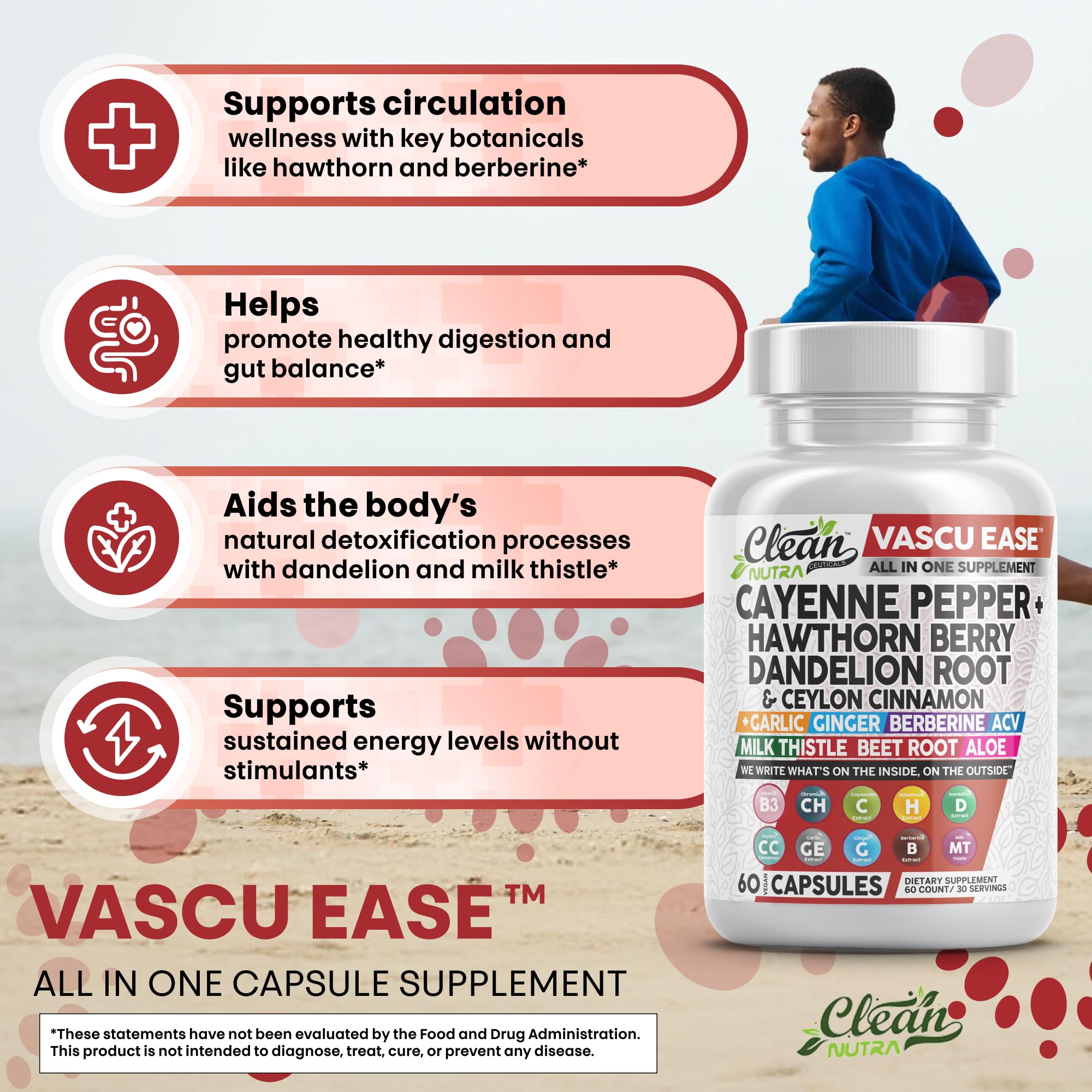 Clean Nutra Cayenne Pepper Capsules Supplement with Hawthorn Berry, Dandelion Root, Ceylon Cinnamon, Garlic, Ginger, Berberine, Apple Cider Vinegar, Milk Thistle, Beet Root, Aloe Vera Pills & More