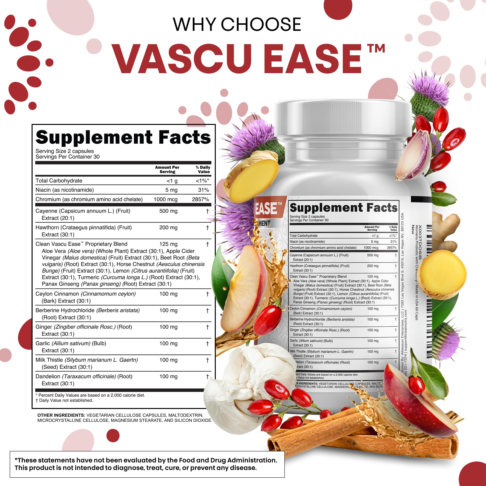 Clean Nutra Cayenne Pepper Capsules Supplement with Hawthorn Berry, Dandelion Root, Ceylon Cinnamon, Garlic, Ginger, Berberine, Apple Cider Vinegar, Milk Thistle, Beet Root, Aloe Vera Pills & More