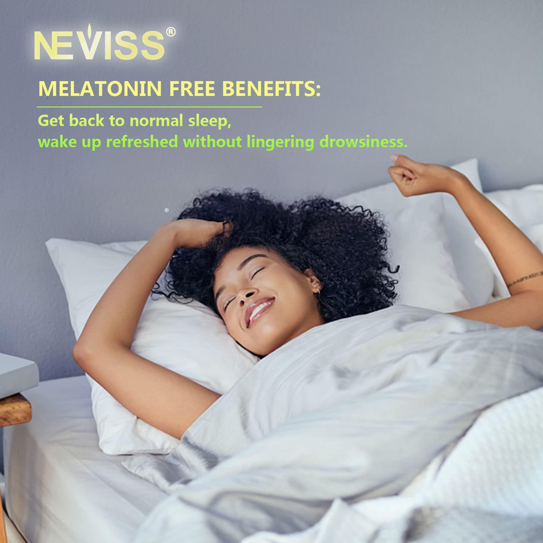 NEVISS Melatonin Free Sleep Aid Gummies for Adults - Magnesium Glycinate Gummies | GABA, L-Tryptophan, Magnesium, Ashwagandha - Non-Habit Forming, Help for Deep Relaxation - Vegan, Lemon Flavor, 2Pack