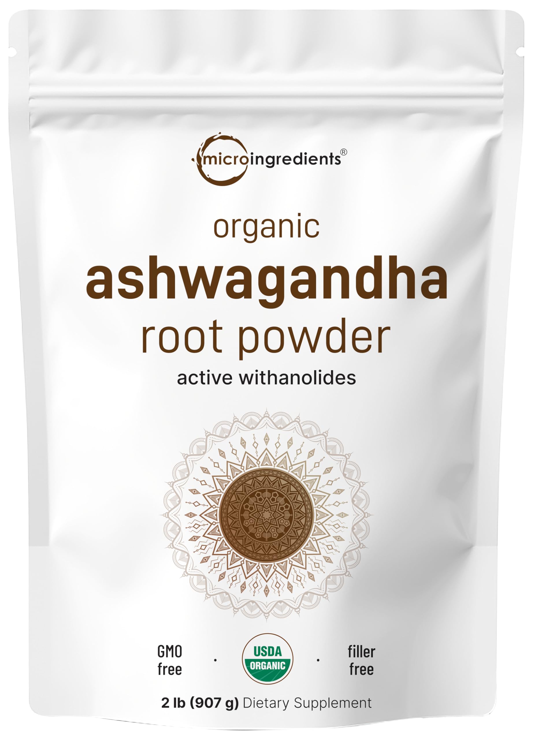 Micro Ingredients Organic Ashwagandha Root Powder | 2 Pound, No Filler, No Additives, Highly Purified | Active Withanolides, Adaptogenic Ayurvedic Herbal Supplements, Gluten Free, India Origin