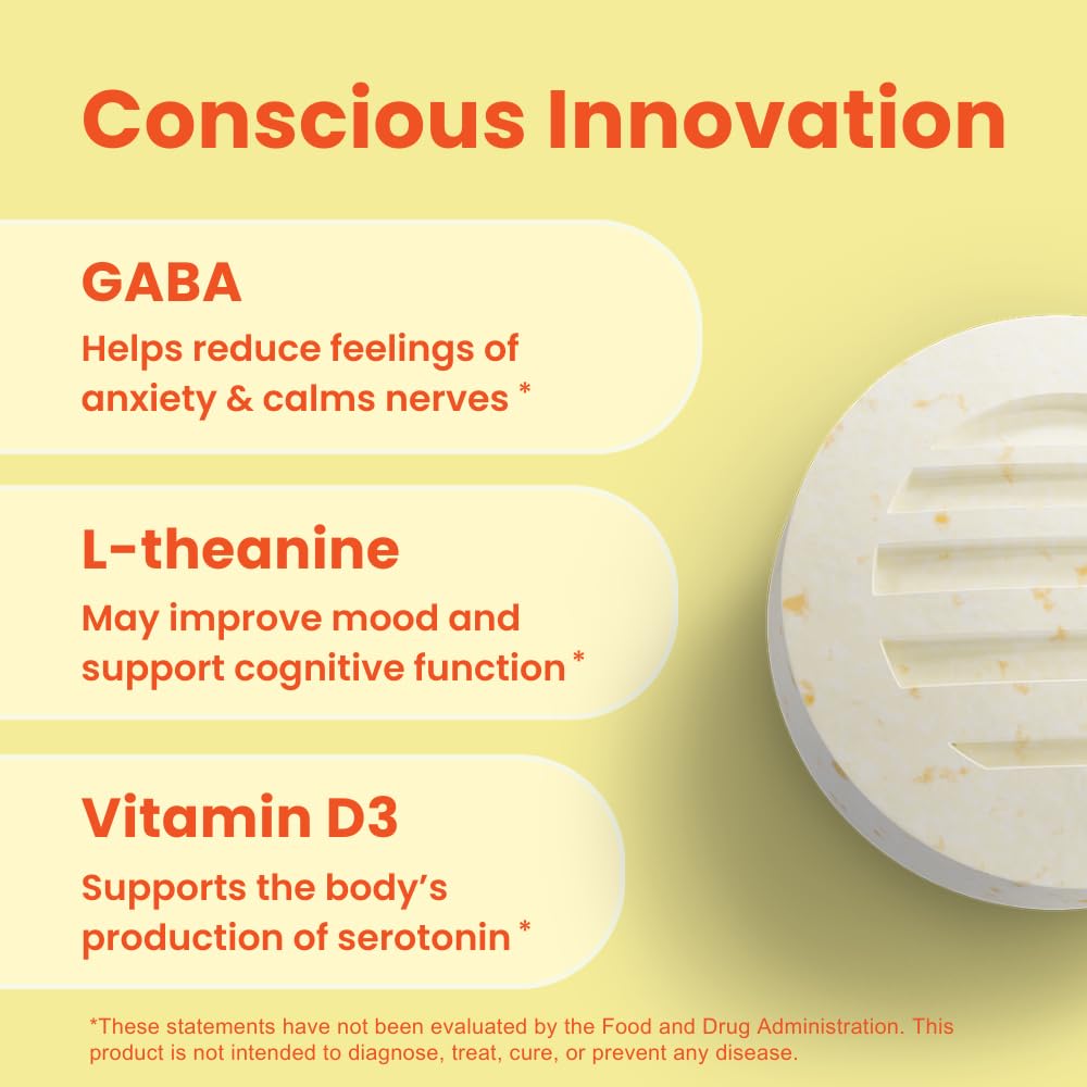 Neuro Calm & Clarity Mints - GABA L-Theanine Stress Supplement with Vitamin D3 - Non-Drowsy, Functional Calming Mints for Mood, Mental Clarity & Cognitive Function - Honey Lemon, 72 ct