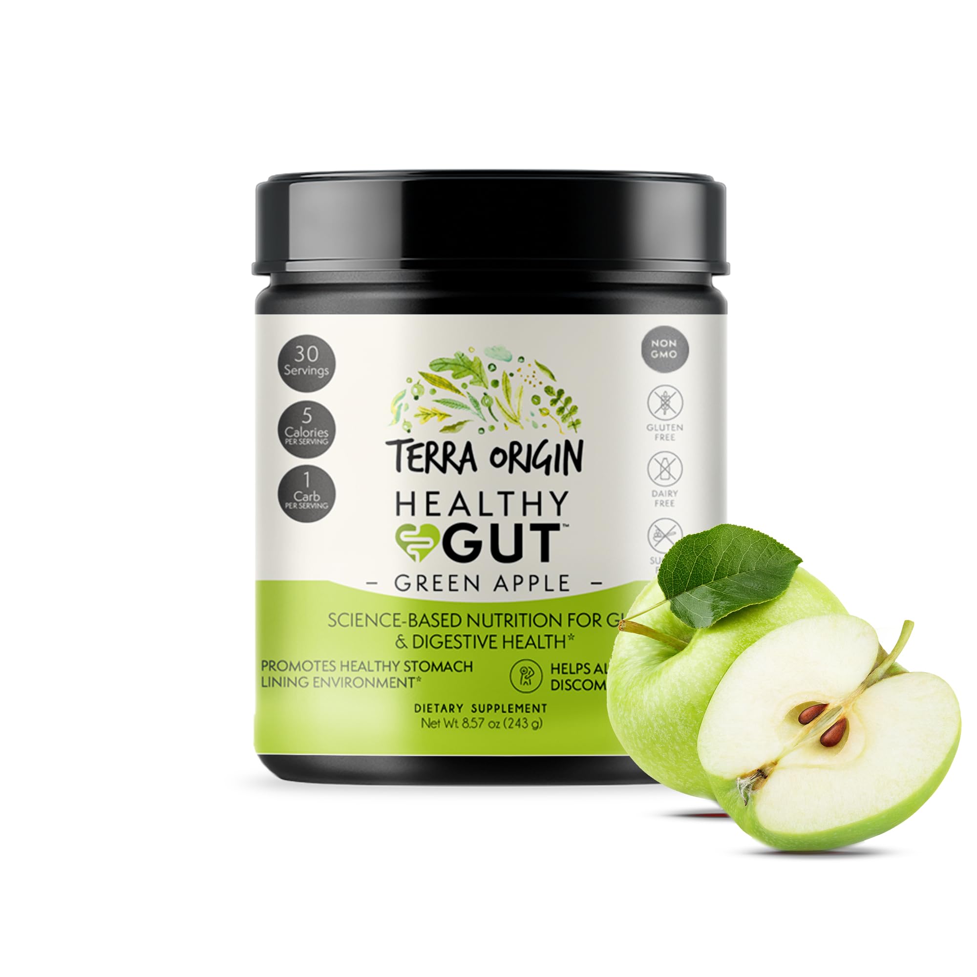 Healthy Gut Green Apple | 30-Servings with L-Glutamine, Zinc, Glucosamine, Slippery Elm Bark, Marshmallow Root and More!